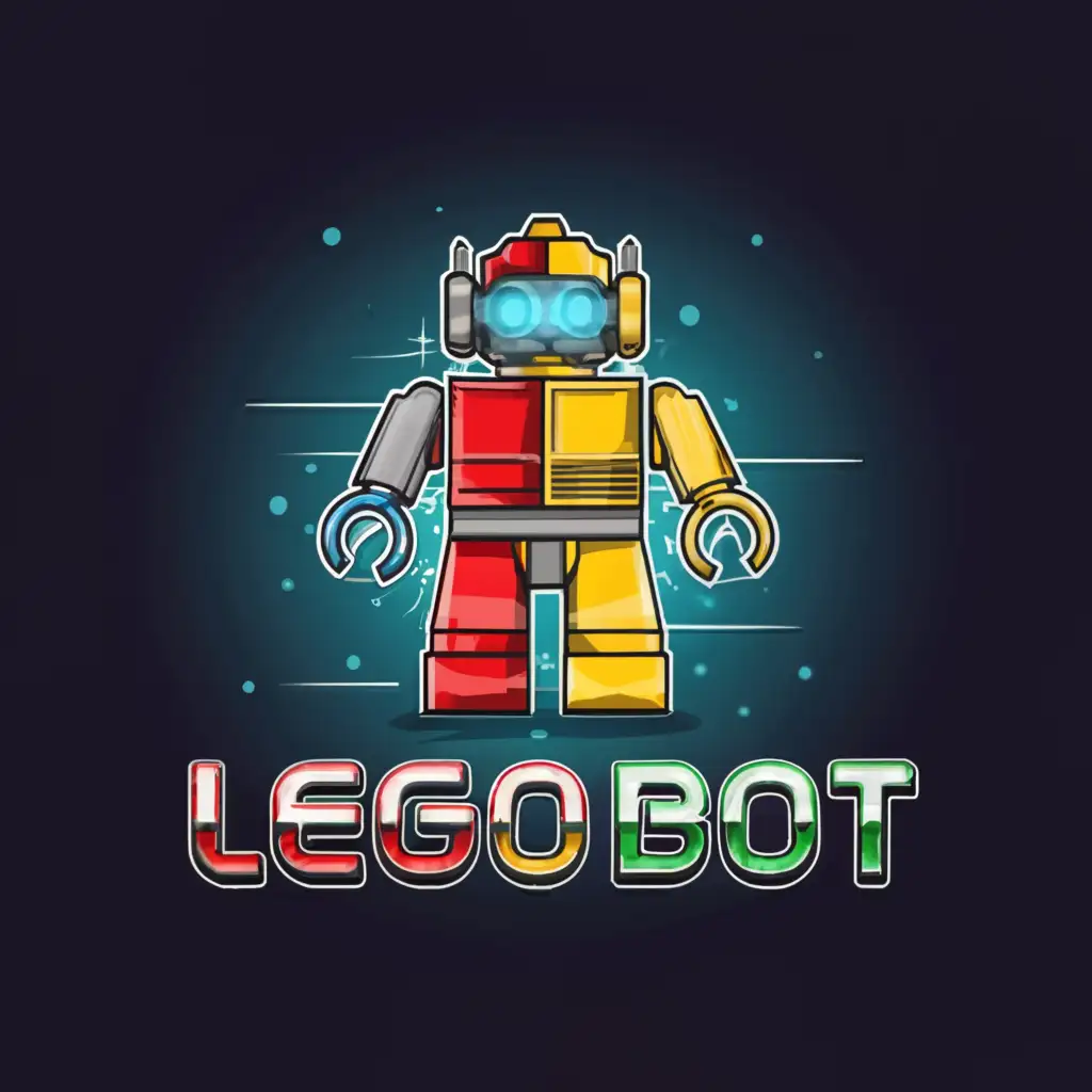a logo design,with the text "LEGOBOT", main symbol:transformers robot lego,Moderate,be used in Entertainment industry,clear background