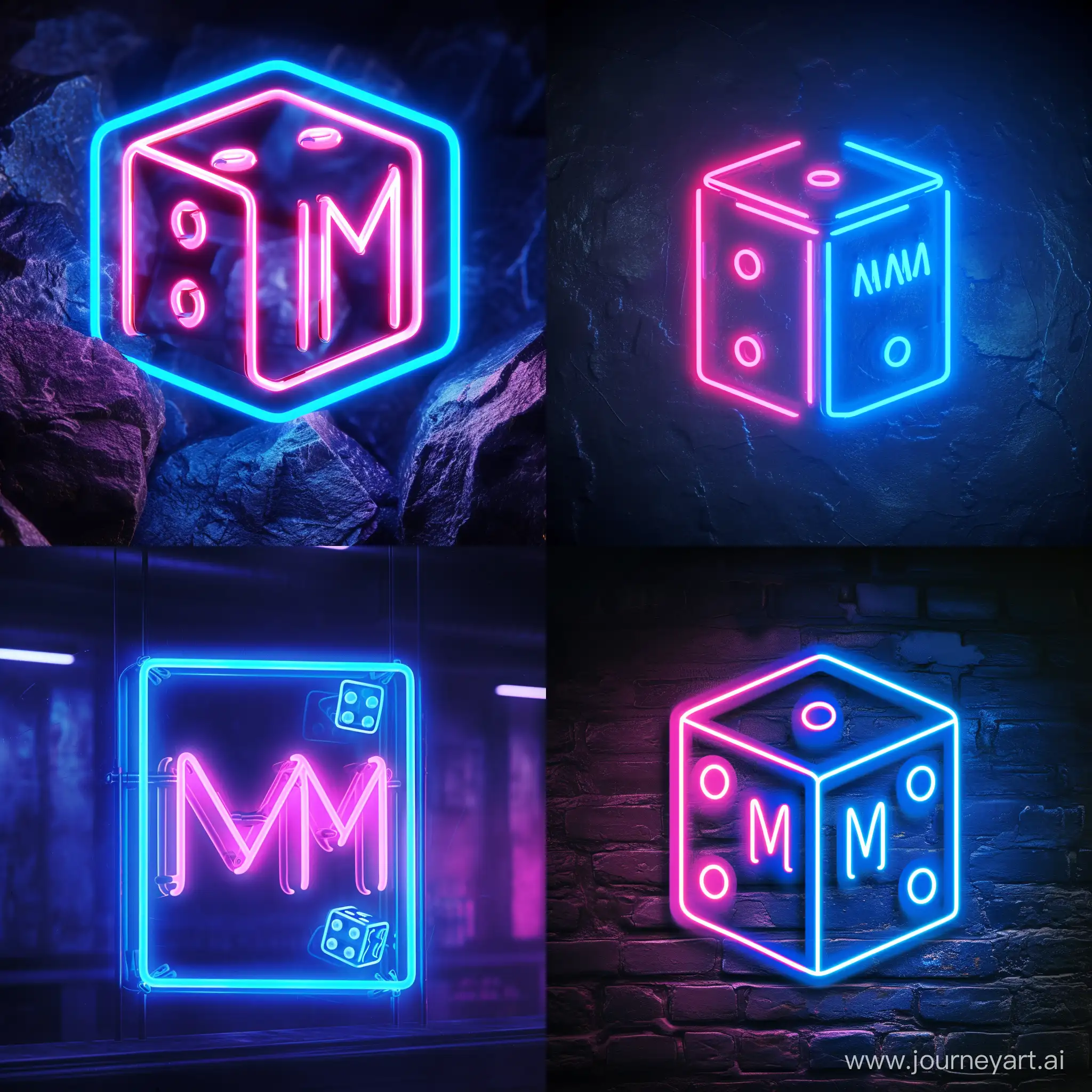 logo neon de bar, azul y rosa, con las letras MM, simple, dado