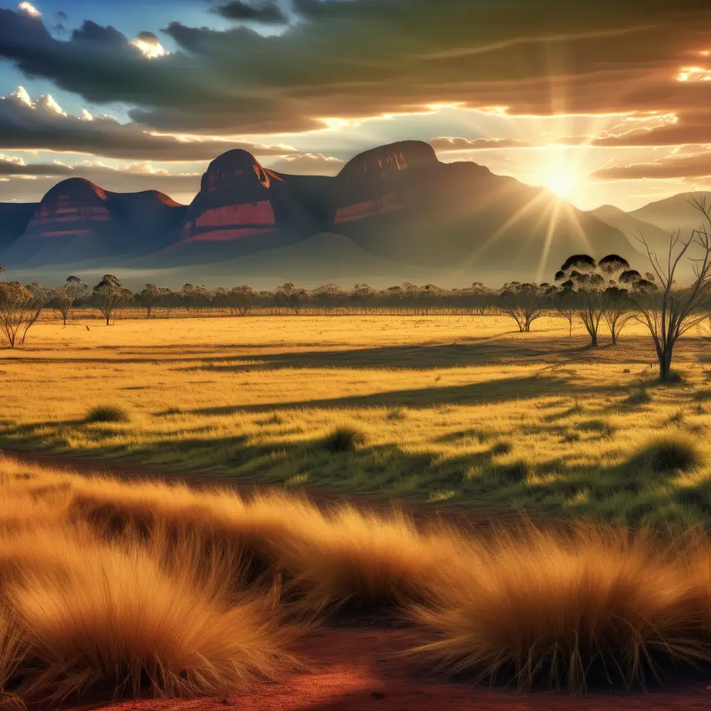 Hyperrealistic HDR Landscape Majestic Australian Outback with Golden Fields