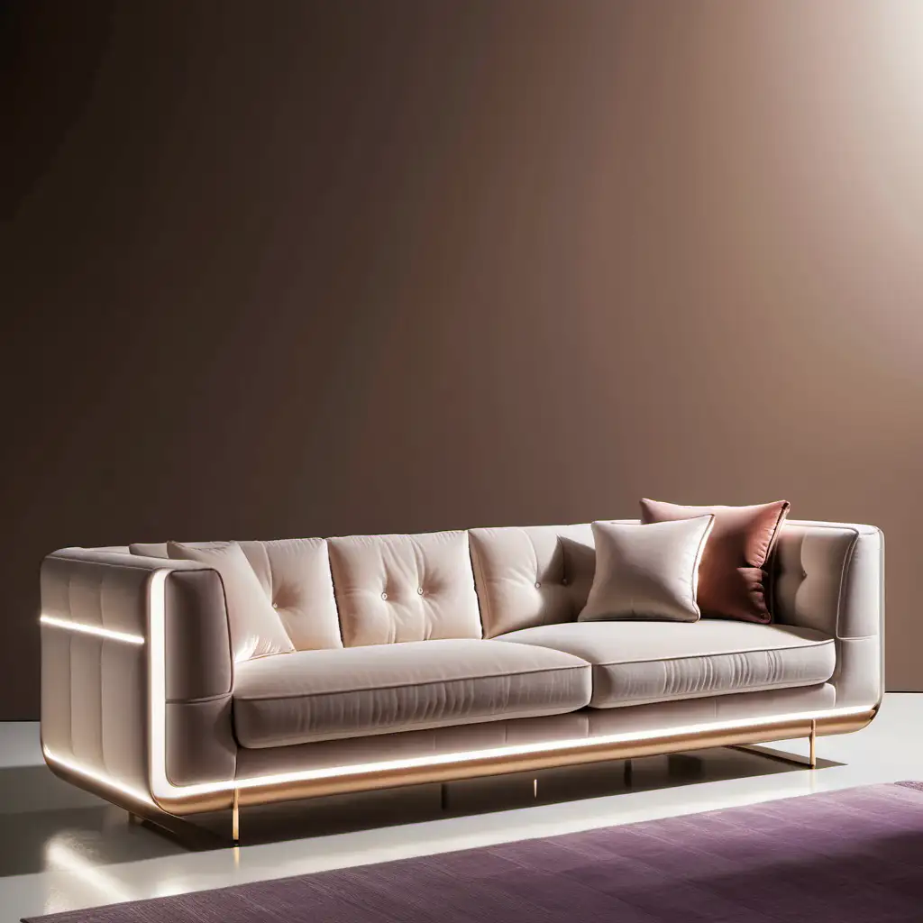 Italian style sofa design with Turkish touches, modern lines, minimal LED detail,isaloni 2024