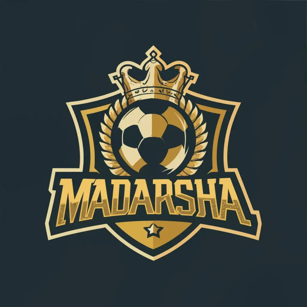 logo, GOLD CROWN,FOOTBALL, with the text "ROYAL MADARSHA", typography, be used in Sports Fitness industry