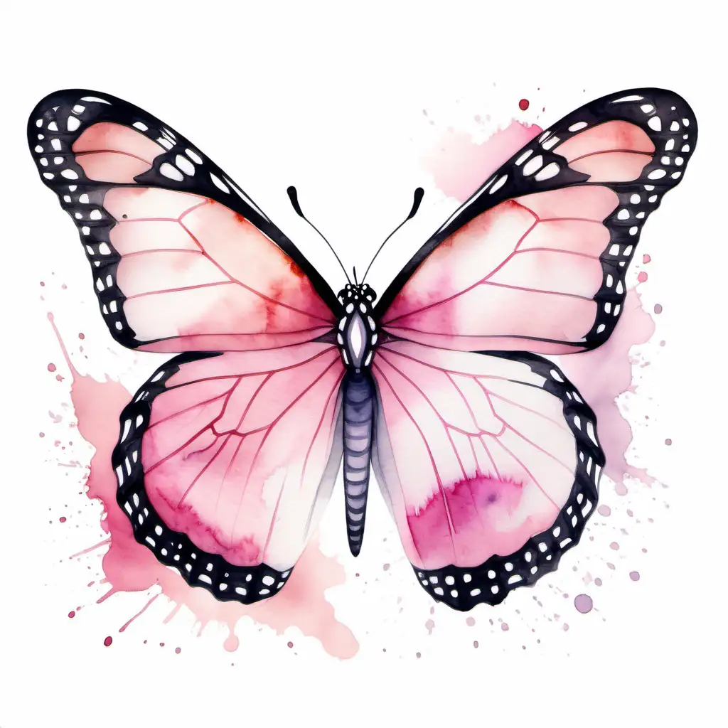 Pink Monarch butterfly watercolour painting artwork beautiful magical enchantment welcoming friendly white background minimal simple 
