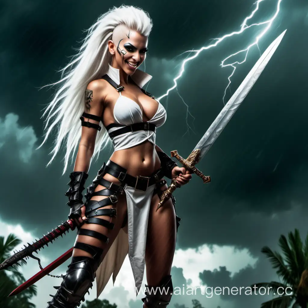 Fierce-Latina-Warrior-Gemirill-in-Gothic-Armor-Amidst-Tropical-Storm