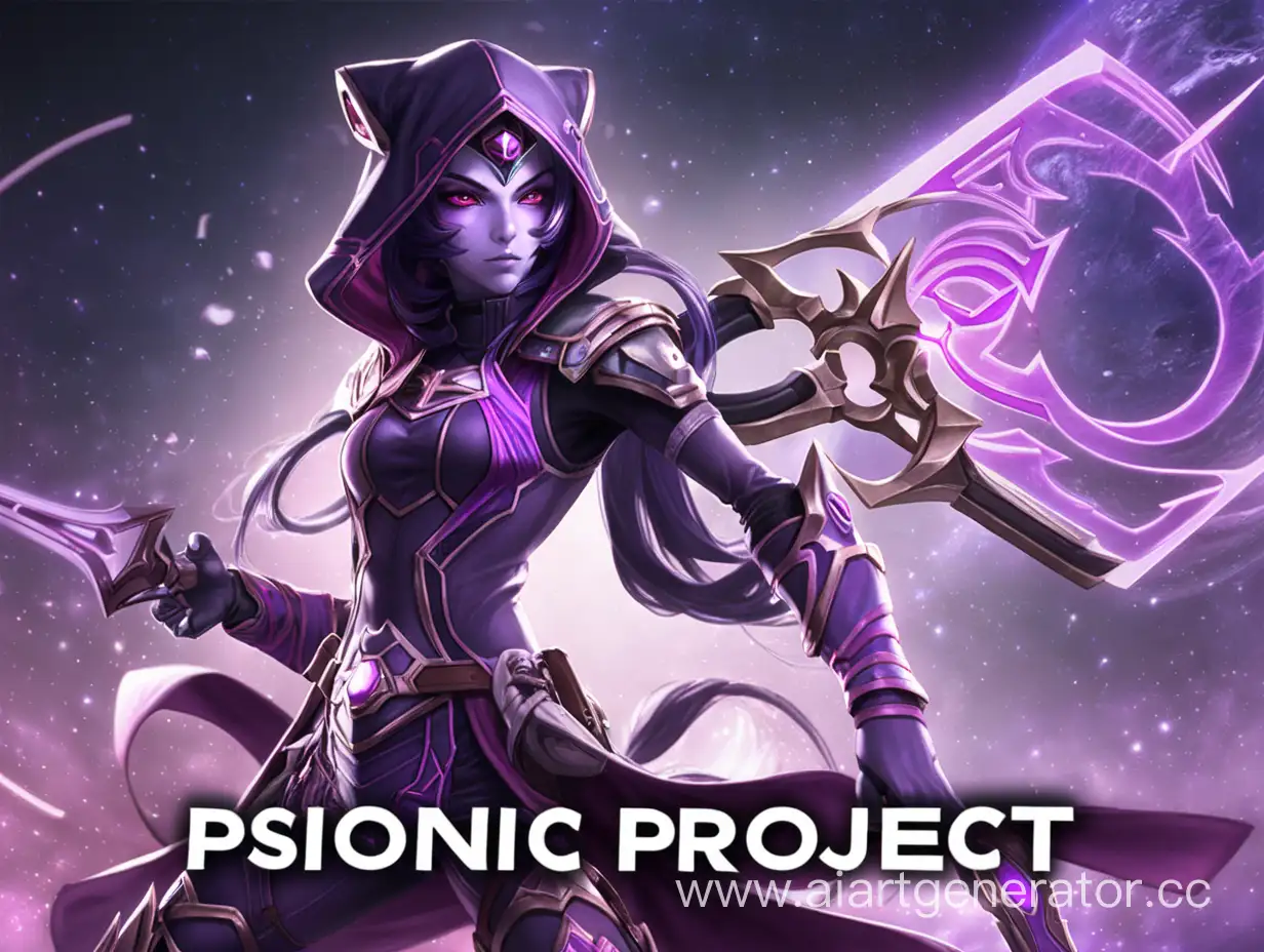 Баннер с текстом: psionic project. На бекграунд аниме девушку templar assasin