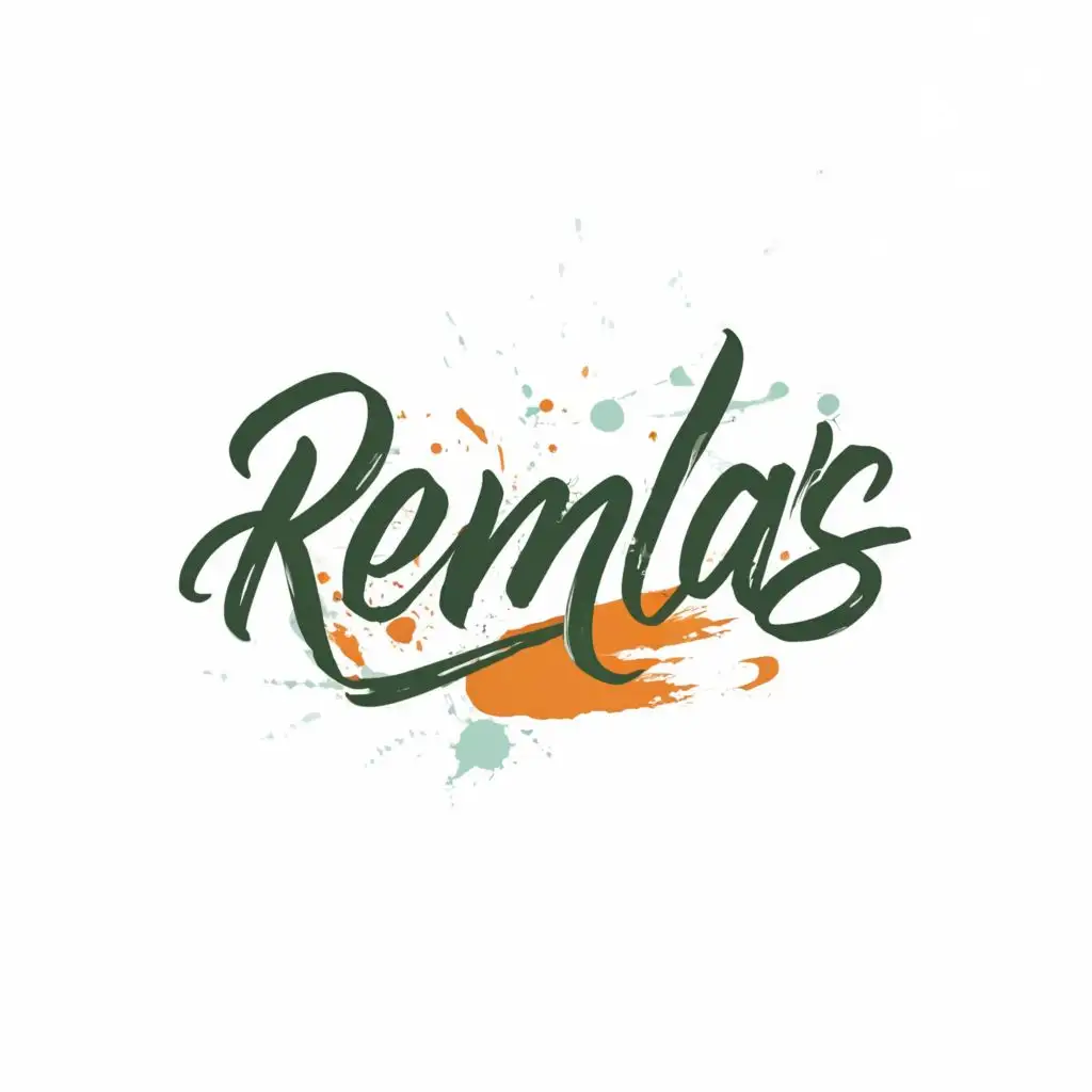 logo, White background and art and craft, with the text "Remlas", typography, be used in Entertainment industry
