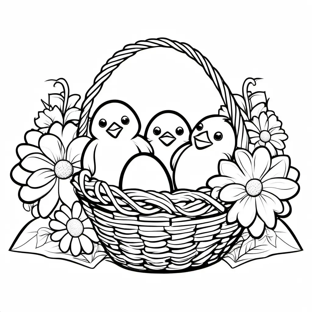 Simple-Easter-Basket-Coloring-Page-with-Flowers-Eggs-and-Chicks