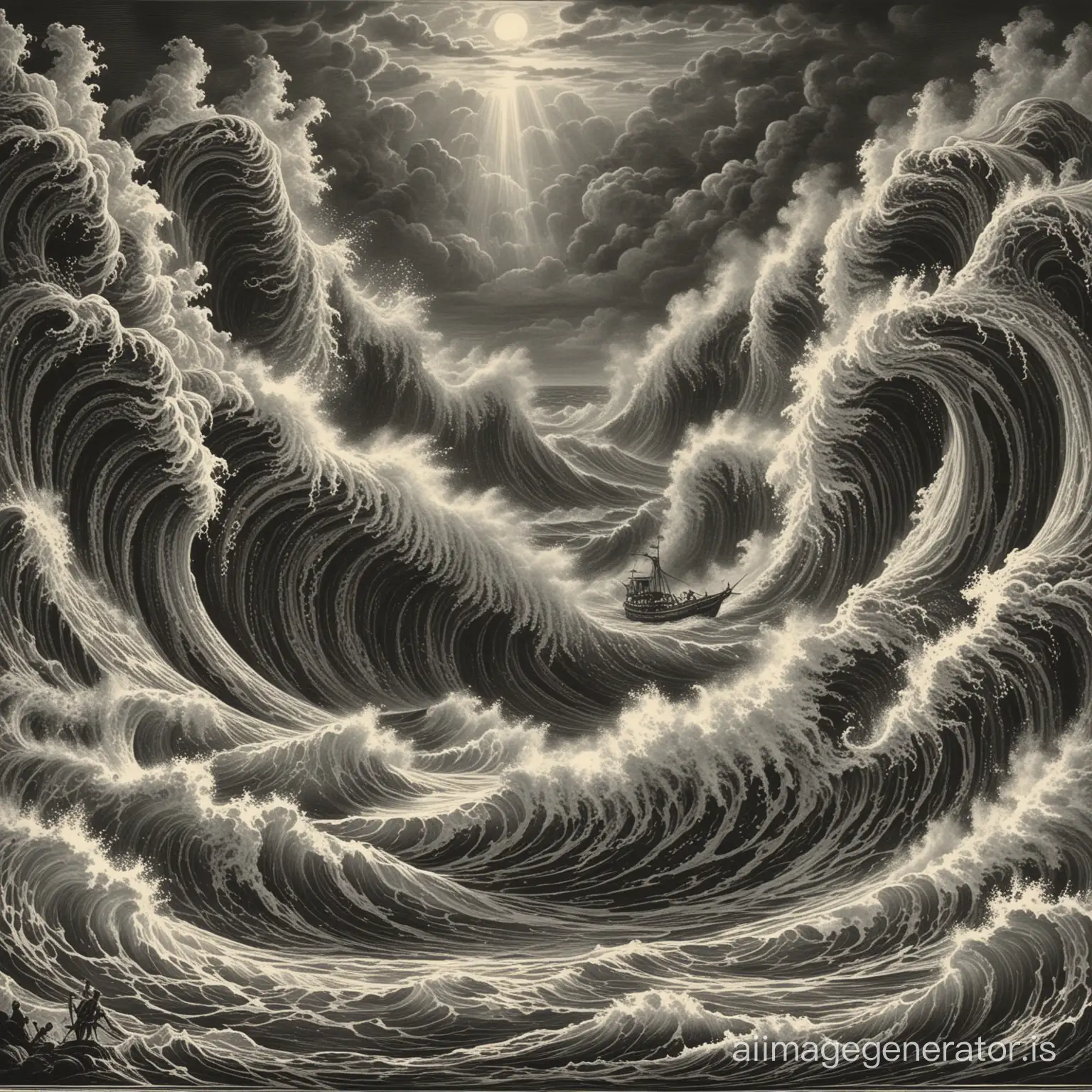 tentacles of Cthulhu, dangerous whirlpool, shipwreck

waves, epic, element, storm

engraving, renaissance, graphics, antique atlas, dark botanical illustration
