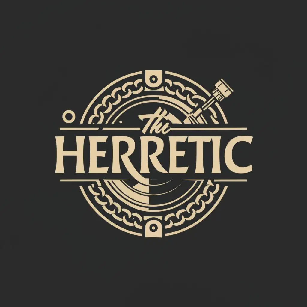 a logo design,with the text "The heretic", main symbol:Logo Symbol: turntable and headphones and chains,Moderate,be used in Entertainment industry,clear background