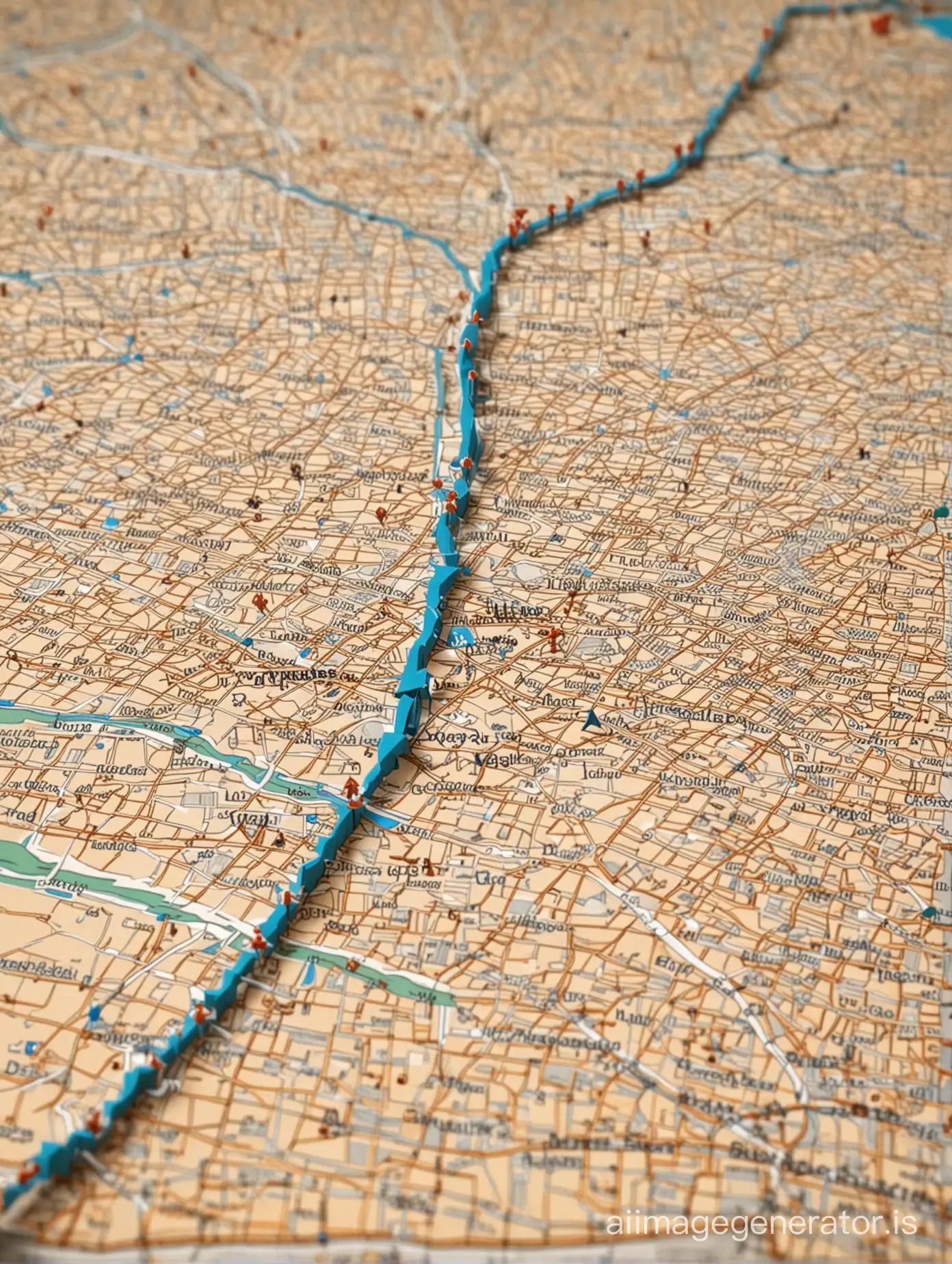 3D map with arrows showing distance between New York and Los Angeles
