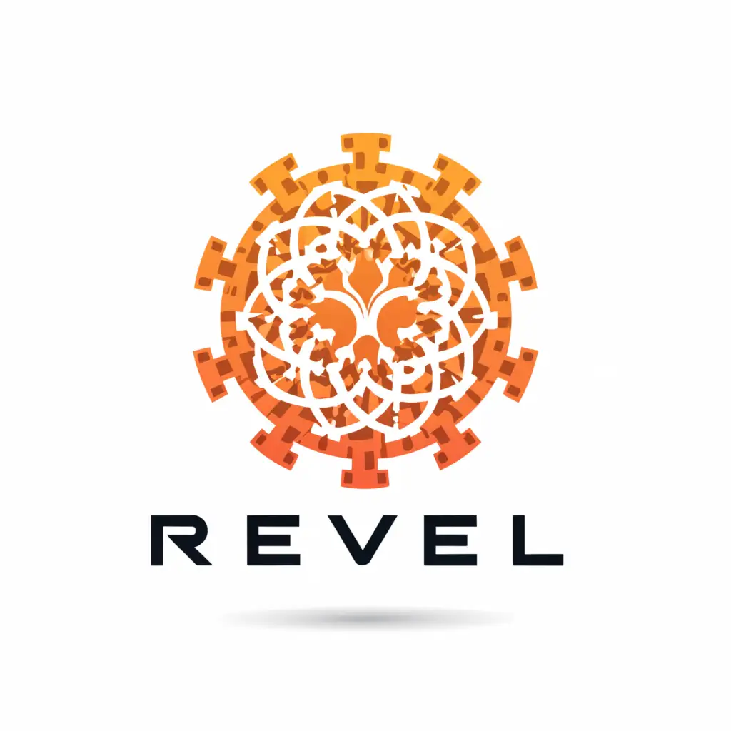 a logo design,with the text "revel", main symbol:Stylized sun with digital content elements and unity symbolism,Minimalistic,clear background