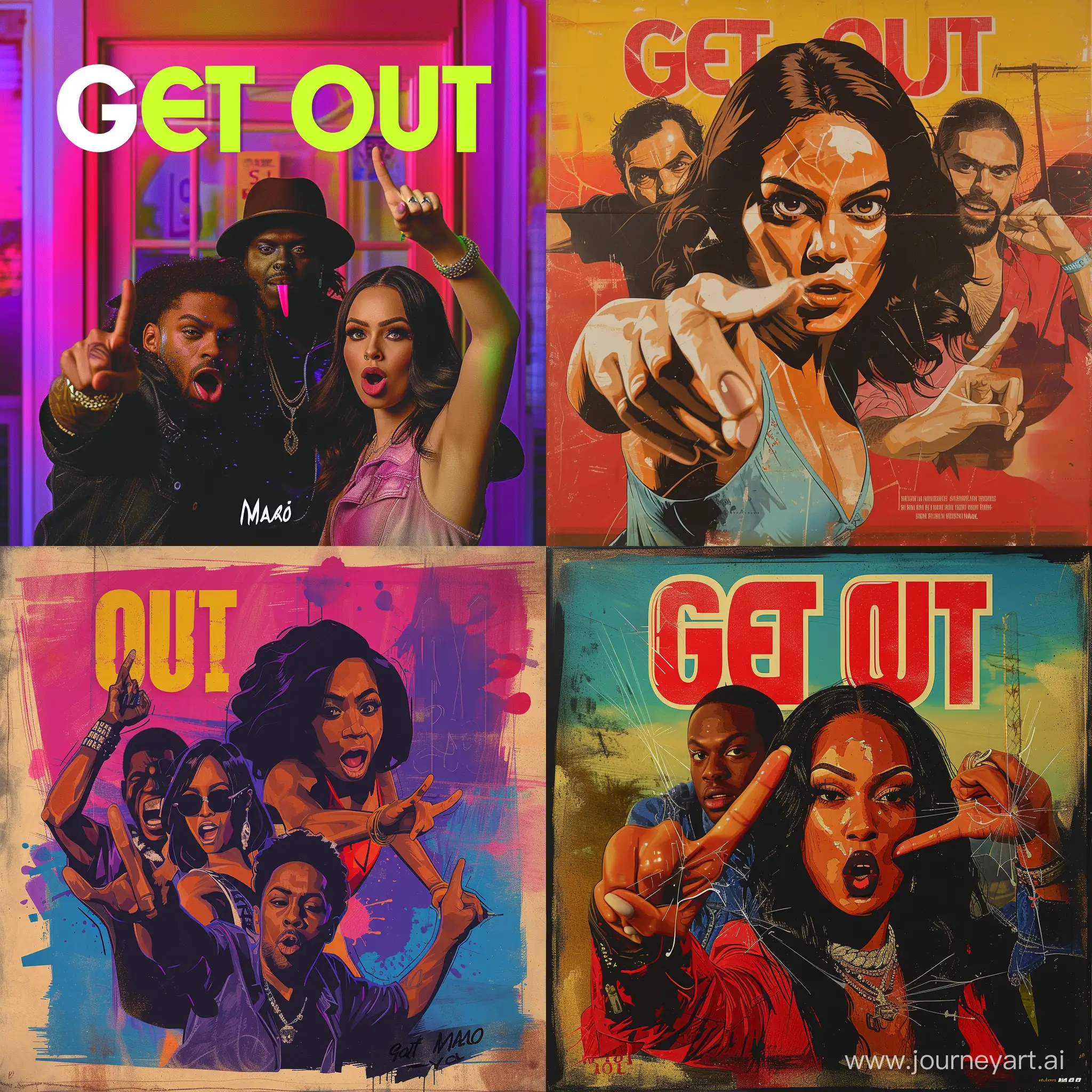 Album Cover for the Song "Get Out" from the Artists Sura, Heinrich, MALO with a woman flipping us off