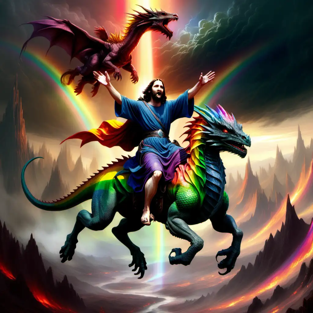 rainbow jesus riding dragon into mordor
