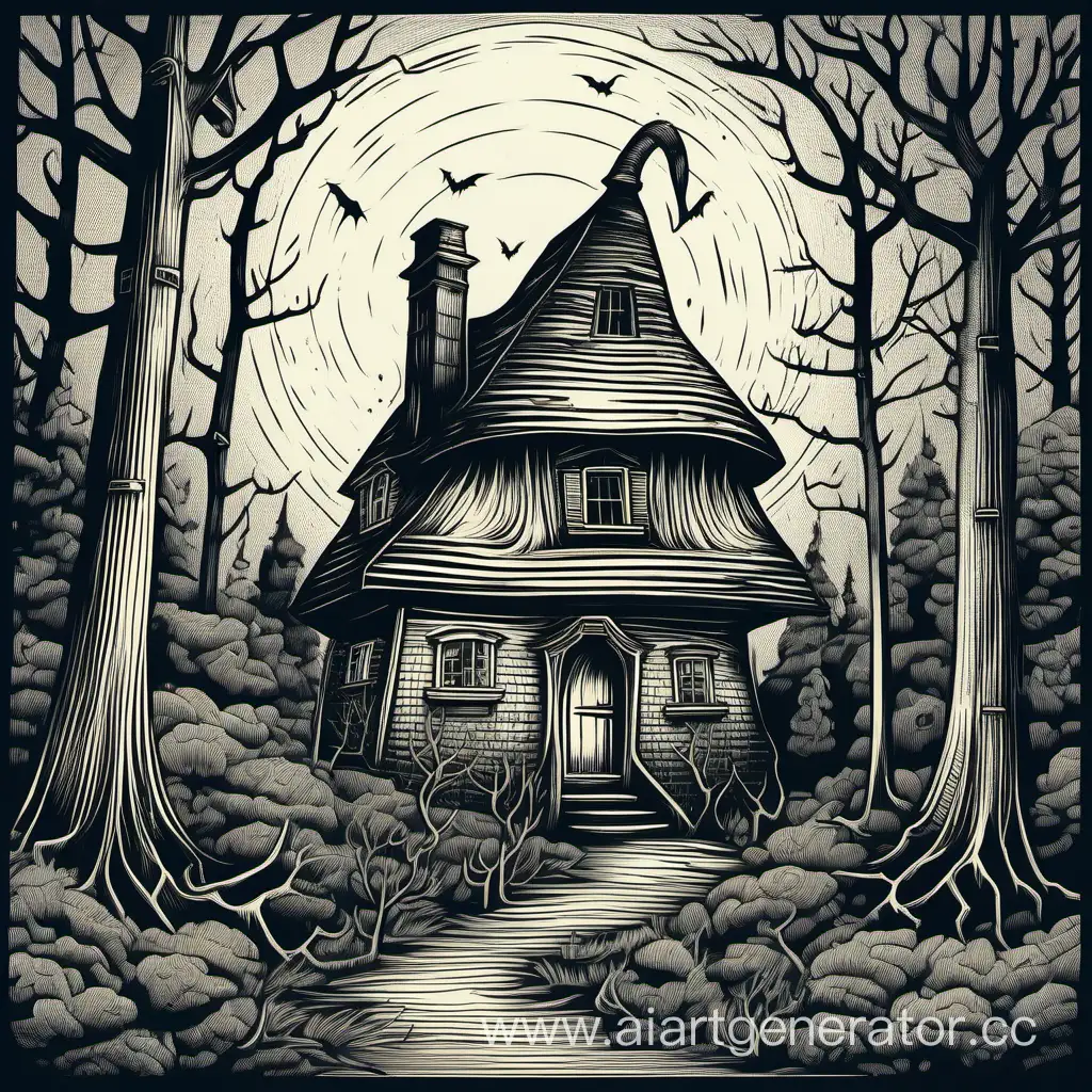 Enchanting-Witchs-House-in-the-Engraving-Style-Forest