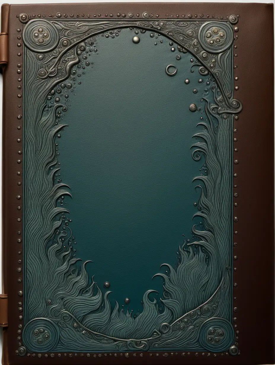 front aligned view of the narrow border of small designs of a blank book covered in leather in the theme "tide pool"