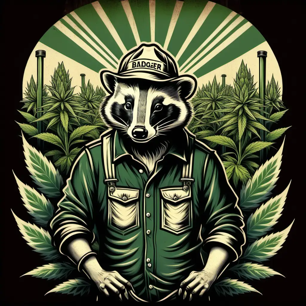 Cannabis Farm Guardian Badger Farmer in Shepard Fairey Style