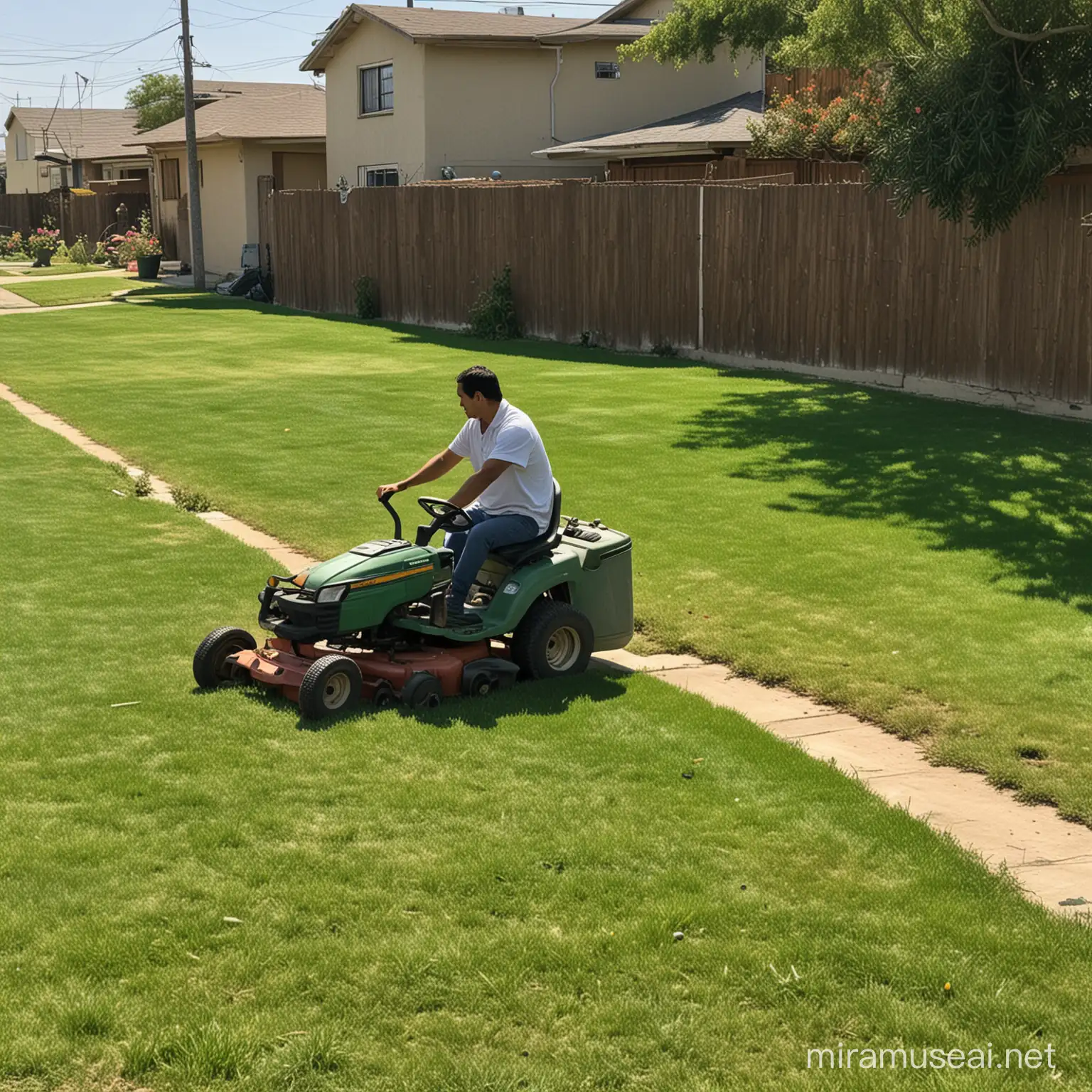 Community Bonding Mexicans Mowing the Neighborhood Lawn