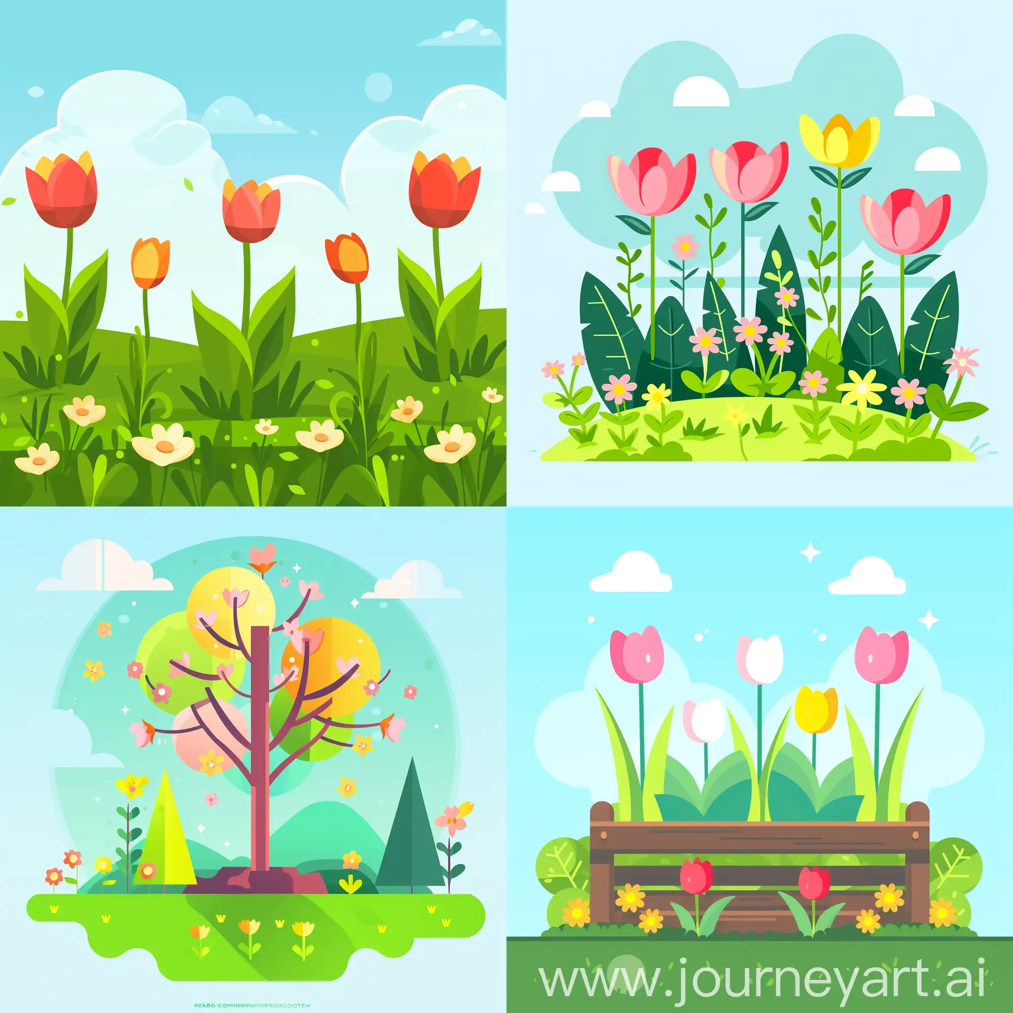 Spring illustration, high quality, HD, in flat style