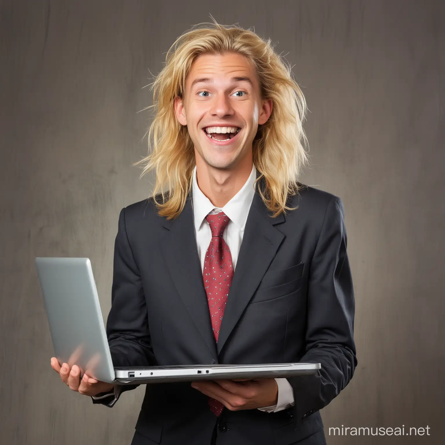 Quirky Hillbilly Businessman Smiling with Laptop