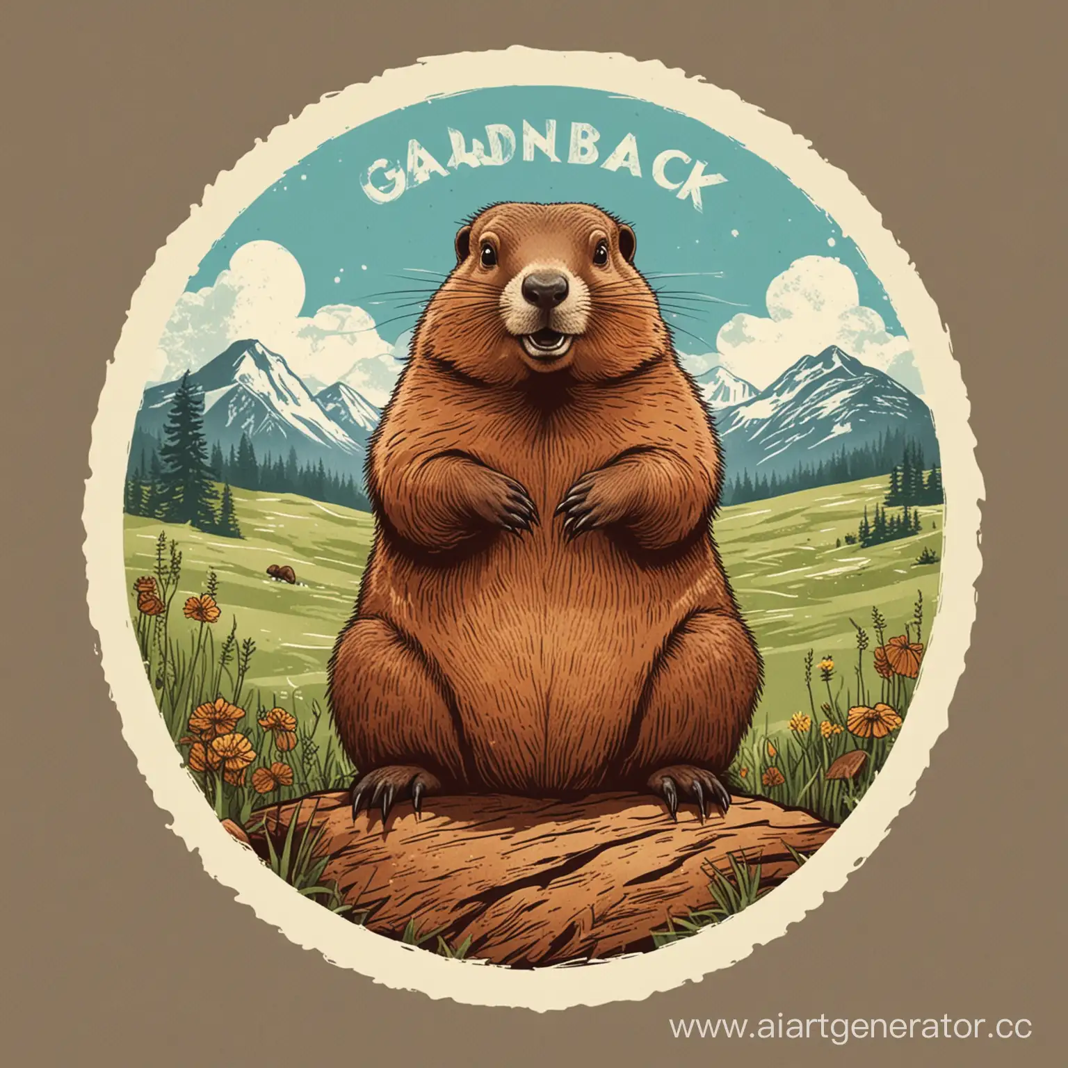 Whimsical-Groundhog-Overprint-Illustration-Frolicking-in-Baybak-Meadow