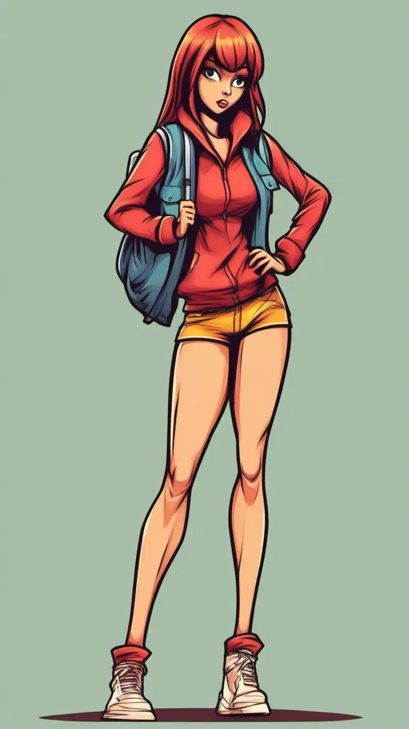 Color Cartoony; Hot Girl  Full body.  Simple background
