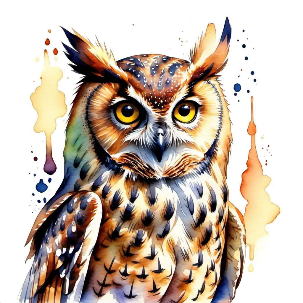 Majestic Watercolor Owl in Tranquil Surroundings