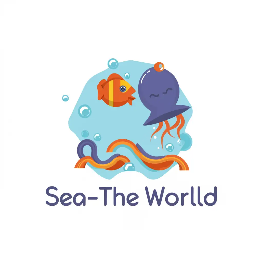 LOGO-Design-for-SeaTheWorld-Vibrant-Blue-Jellyfish-and-Orange-Fish-with-Water-Slides-on-a-Clear-Background