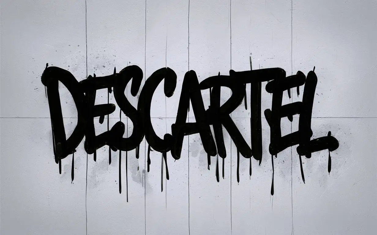 Текст "DESCARTEL", шрифт граффити с подтёками, на белом фоне, текст чёрный.