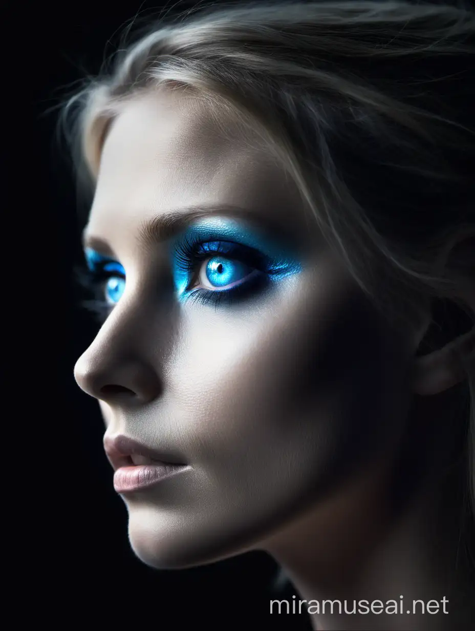 Dramatic Portrait of Woman with Blue Eyes in Profiling Light