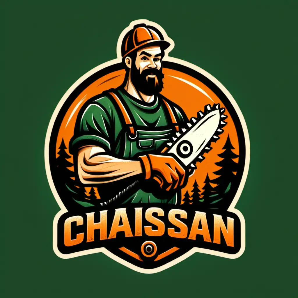 logger guy with chainsaw logo