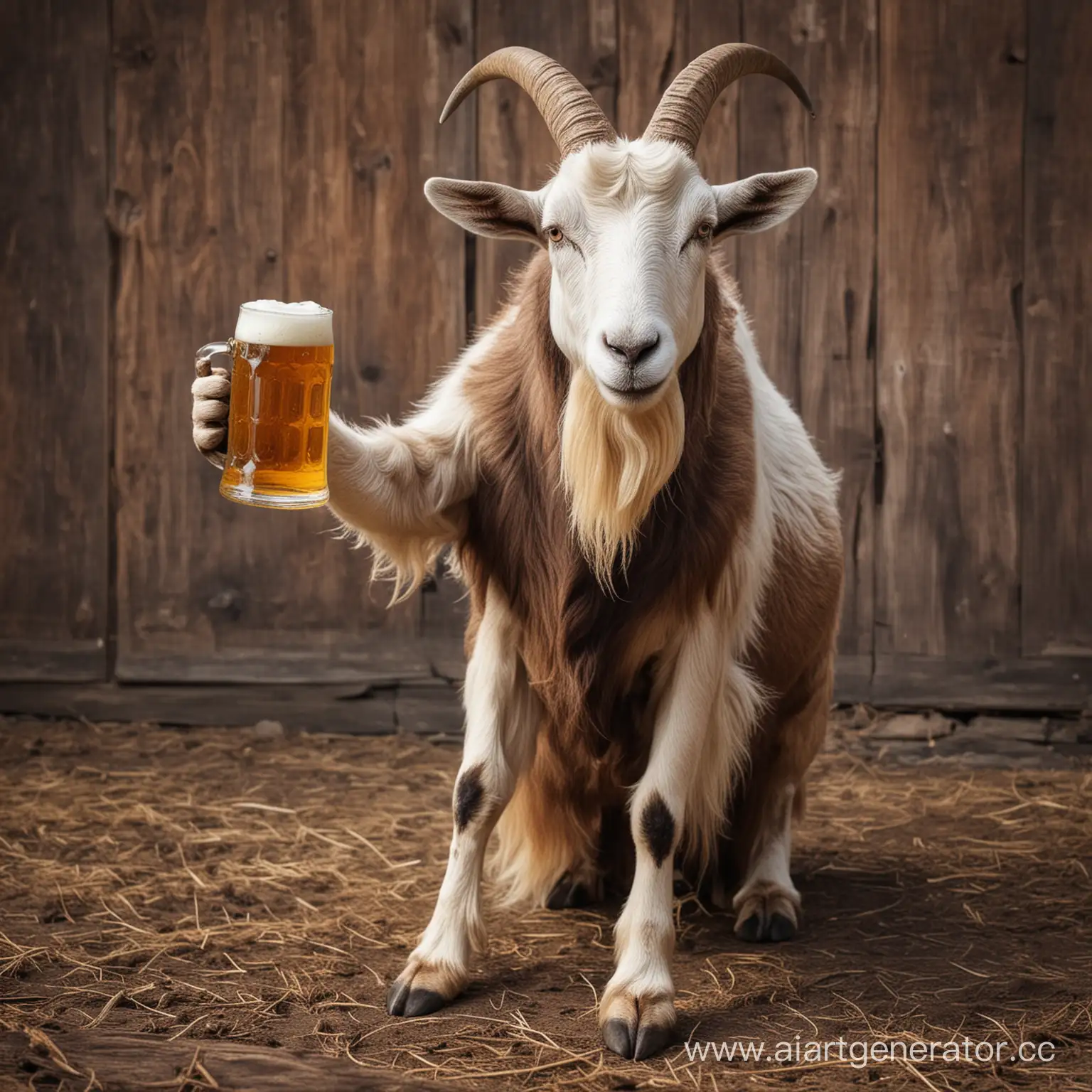 Rustic-Goat-Enjoying-a-Frothy-Beer