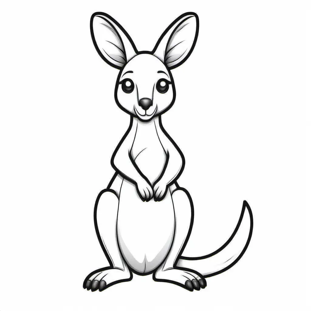 Adorable Simple Kangaroo Coloring Page on White Background