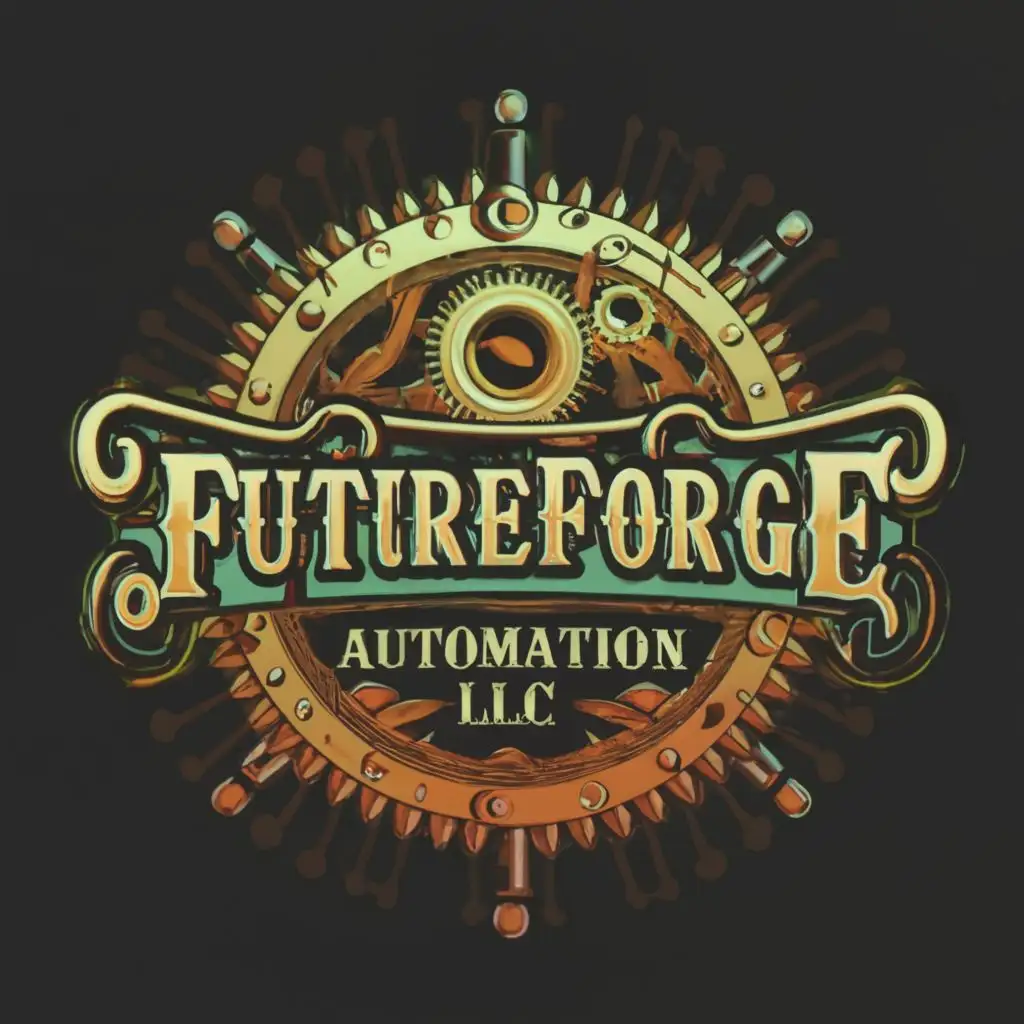 logo, steampunk, with the text "FutureForge Automation LLC", typography, be used in Technology industry