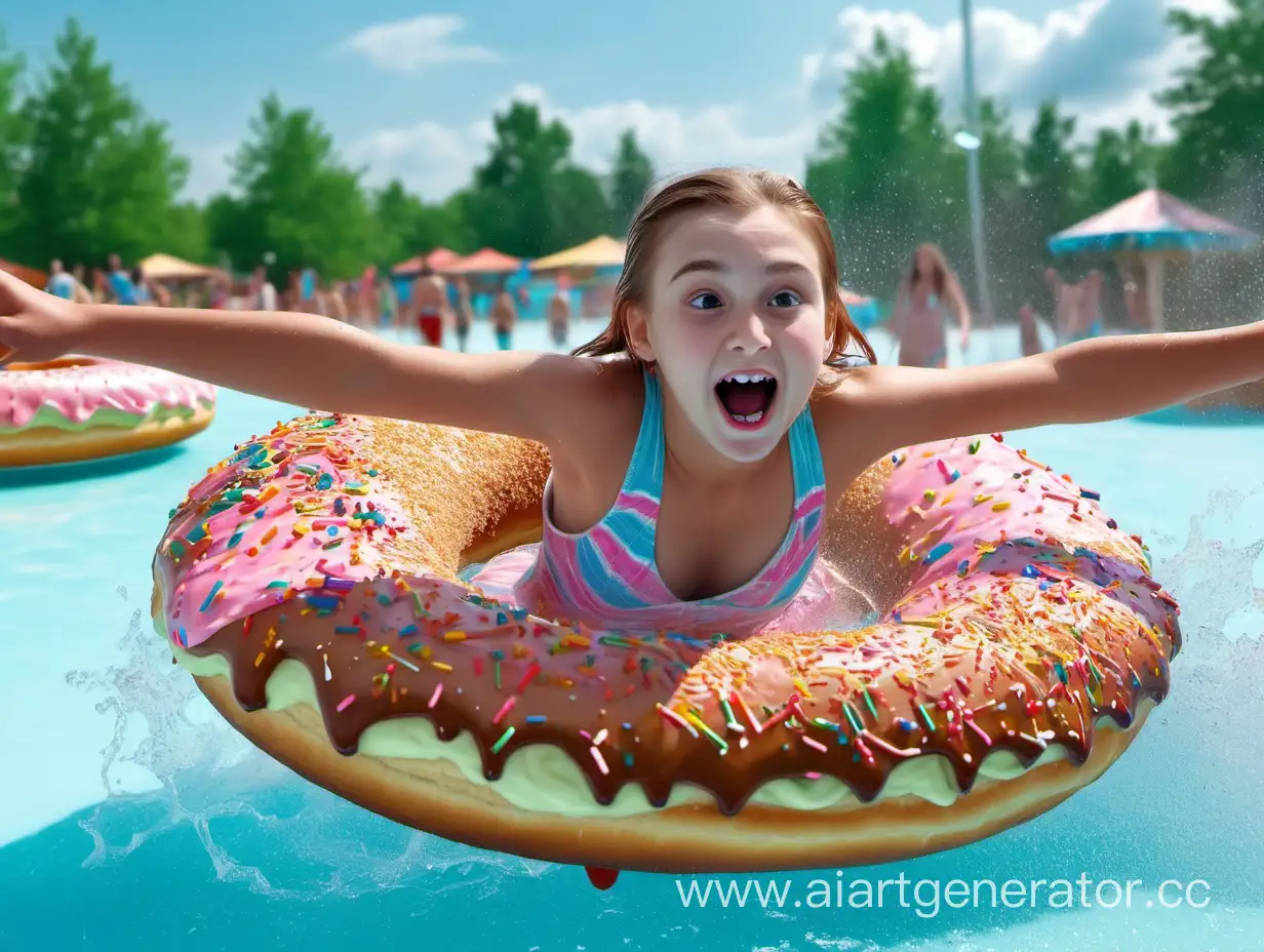 The girl falls from the donut in the water park