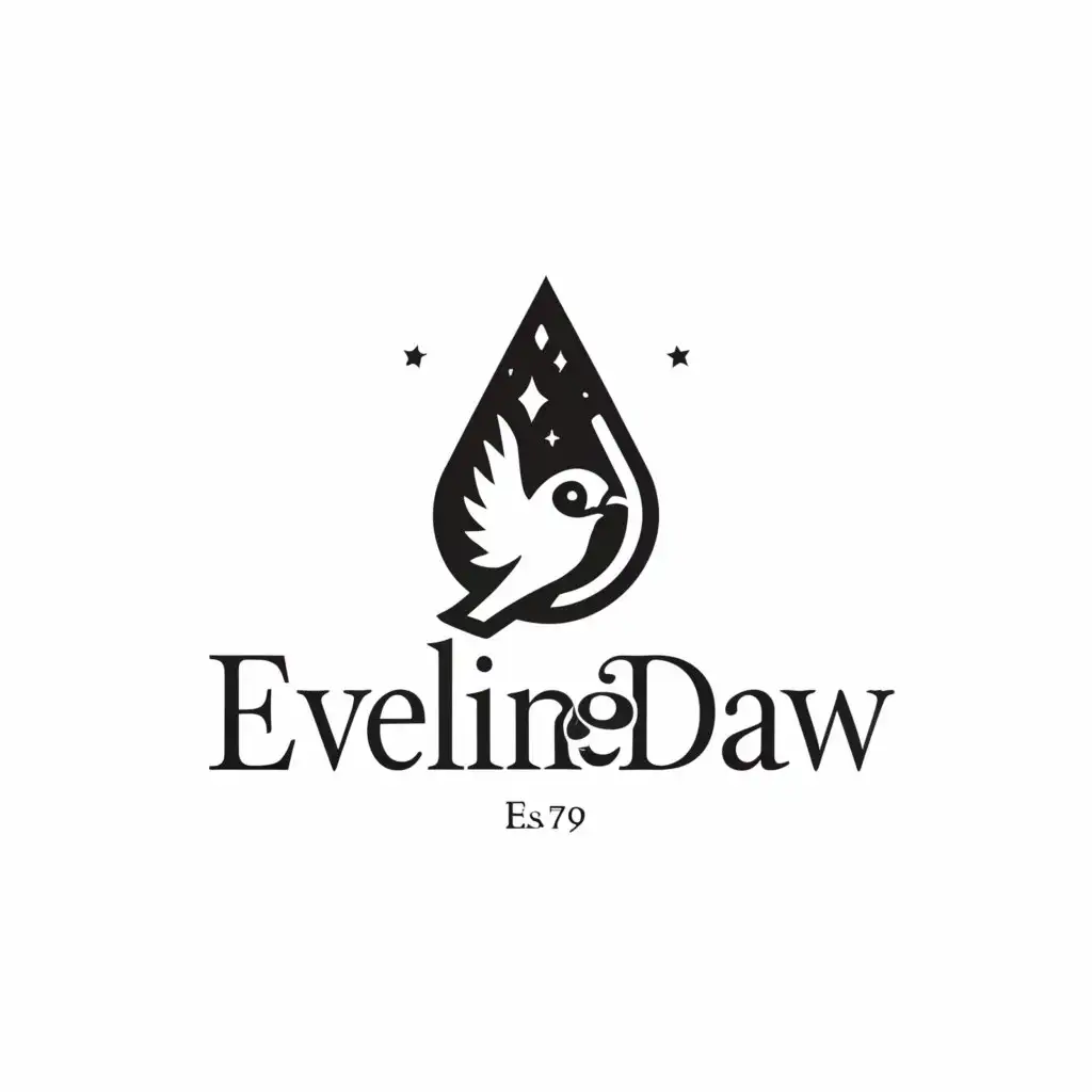 a logo design,with the text "Eveline Daw", main symbol:horror jackdaw and star inside a water droplet,Minimalistic,be used in Entertainment industry,clear background