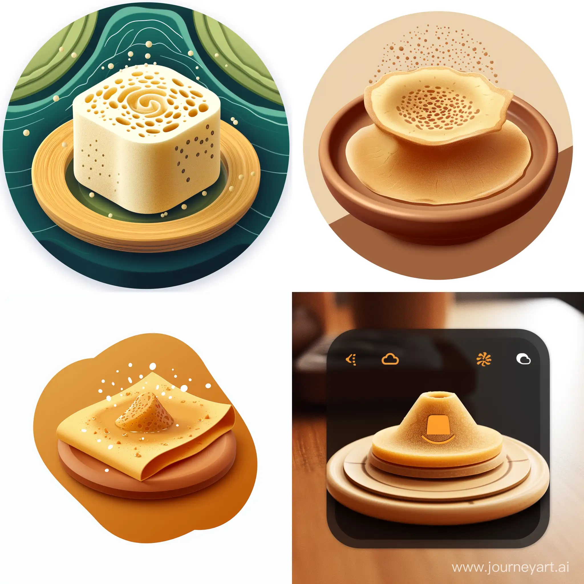 Design an engaging and distinctive app icon for a Flutter application focused on detecting injera mold. The icon should visually convey the app's purpose of mold detection specifically for injera, a traditional Ethiopian flatbread which is made by plate in which it's build using clay. Incorporate elements that represent both the cultural significance of injera and the advanced technology behind the mold detection feature. Capture the essence of cleanliness, precision, and technology, ensuring the icon is eye-catching and easily recognizable on mobile devices.