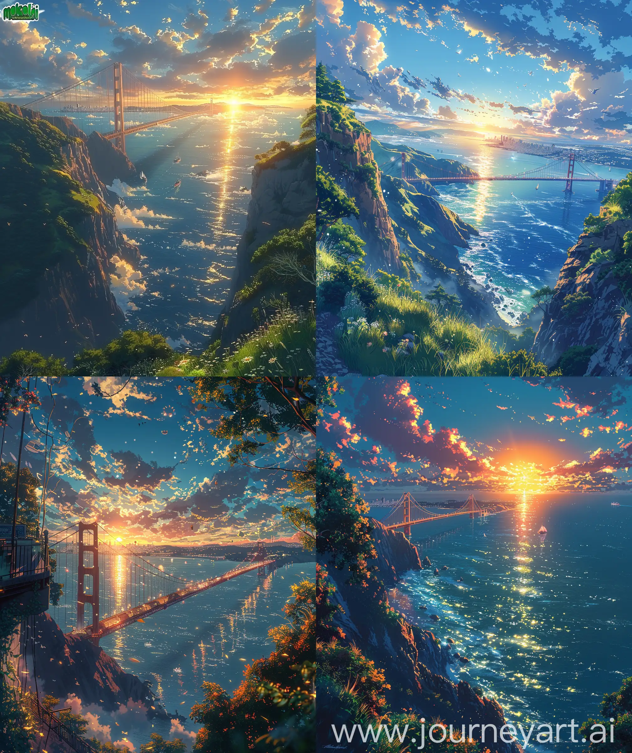 Golden-Gate-Bridge-Anime-Morning-Scenery-with-Sunlight-and-Ship