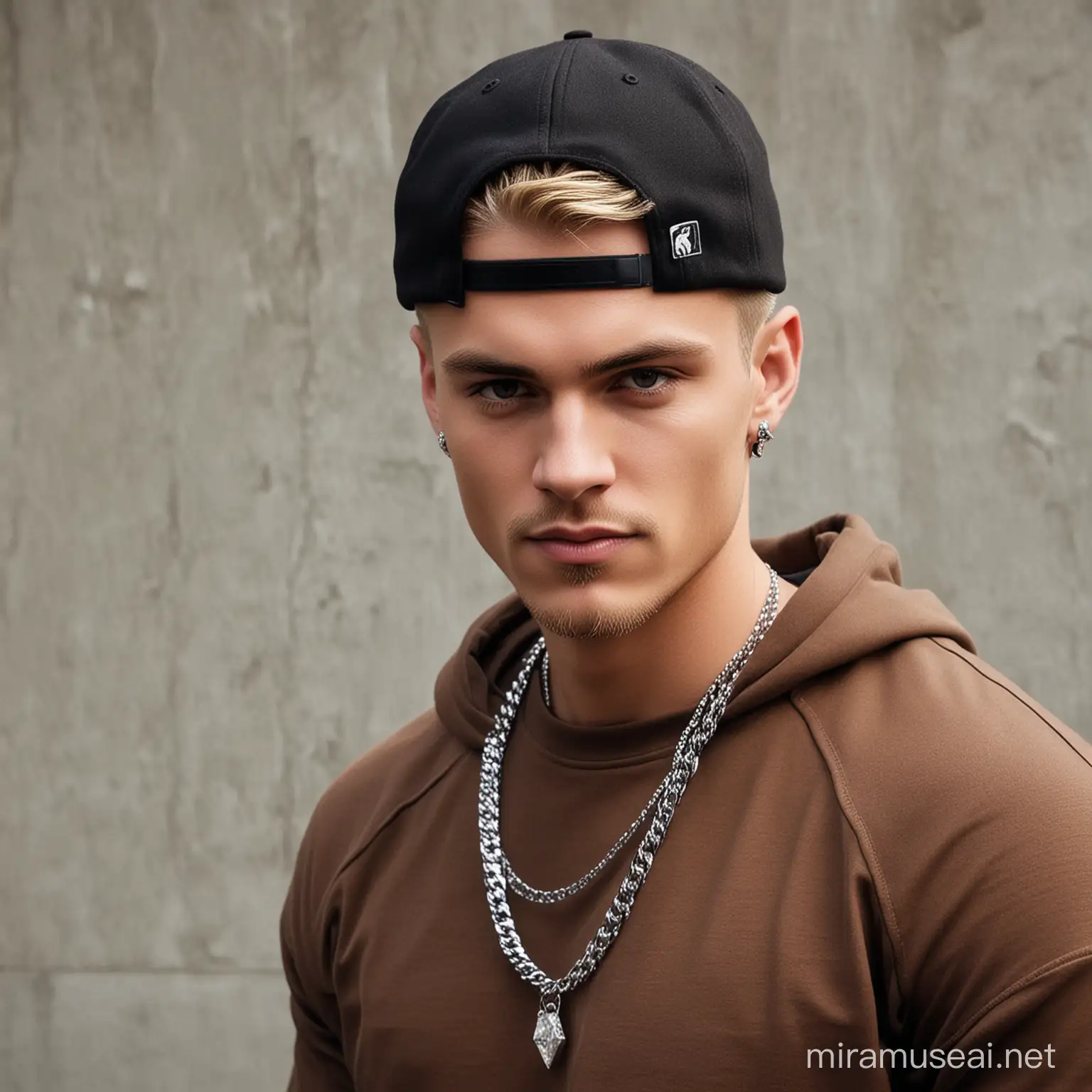 Stylish Blond Man with Low Fade Haircut and DiamondStudded Chain