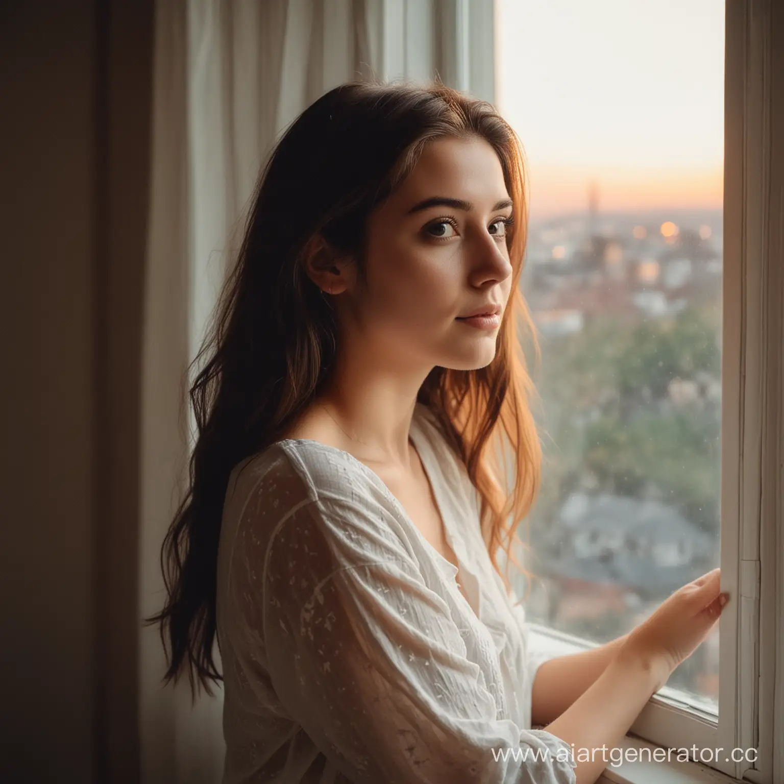 Gorgeous-Young-Woman-25-Captivated-by-Twilight-Through-Window