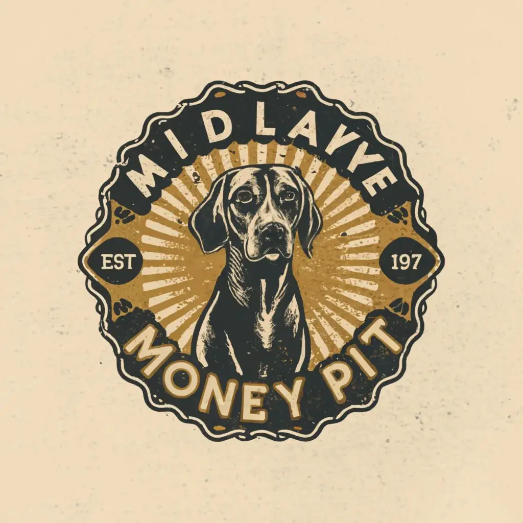 LOGO-Design-For-Midlake-Money-Pit-Bald-Man-with-German-Shorthaired-Pointer-on-Clear-Background