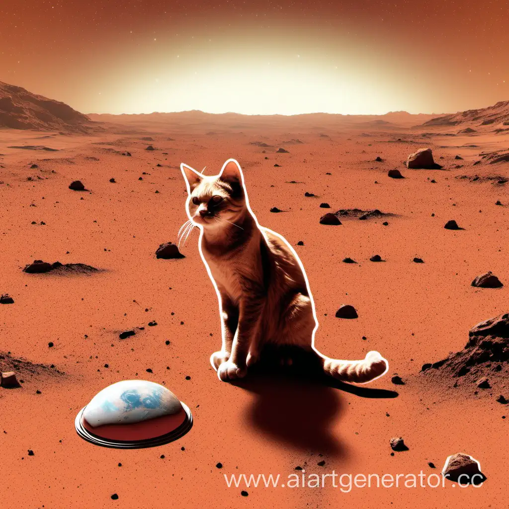 Кошка на марсе ест