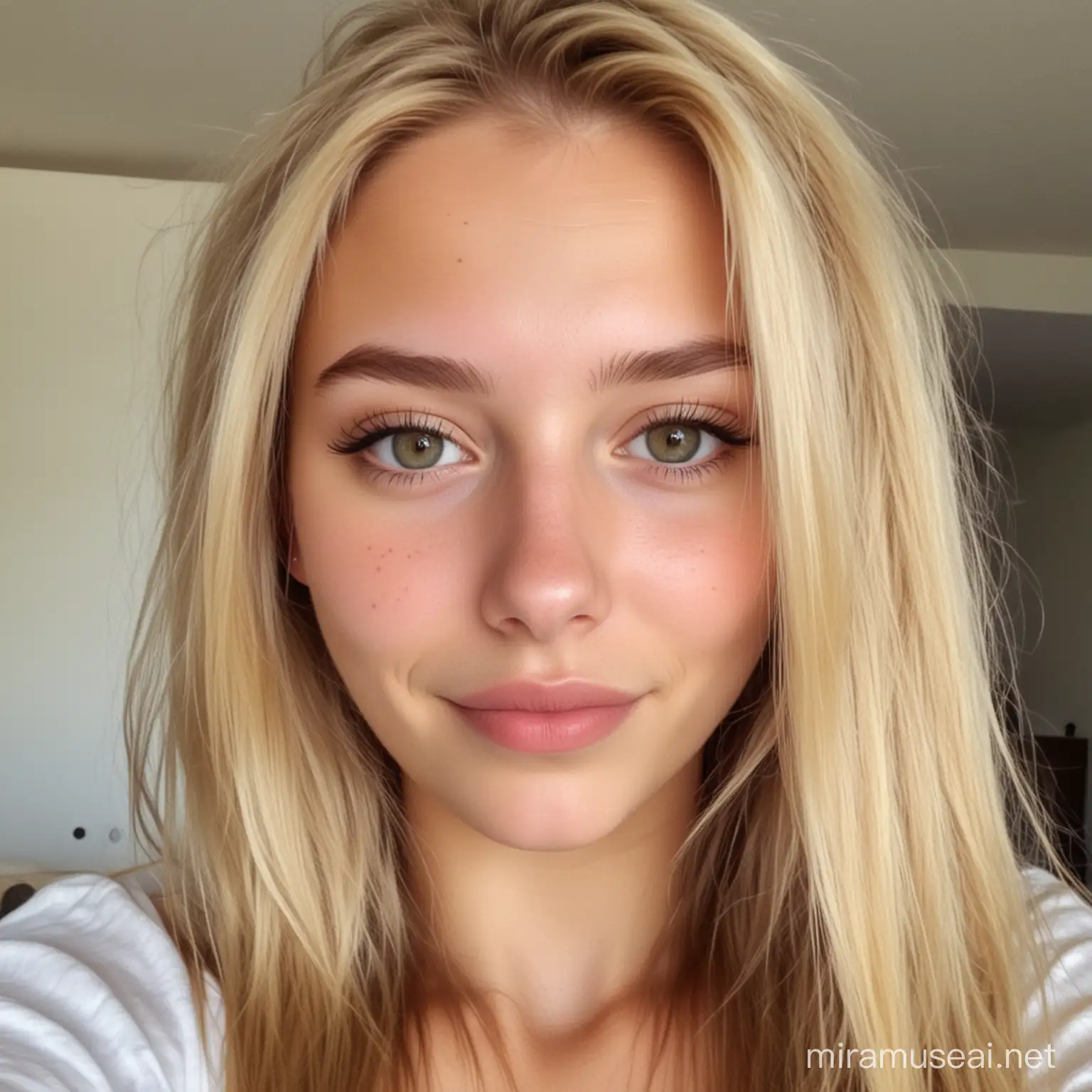 Selfie of a blonde 20-year-old girl