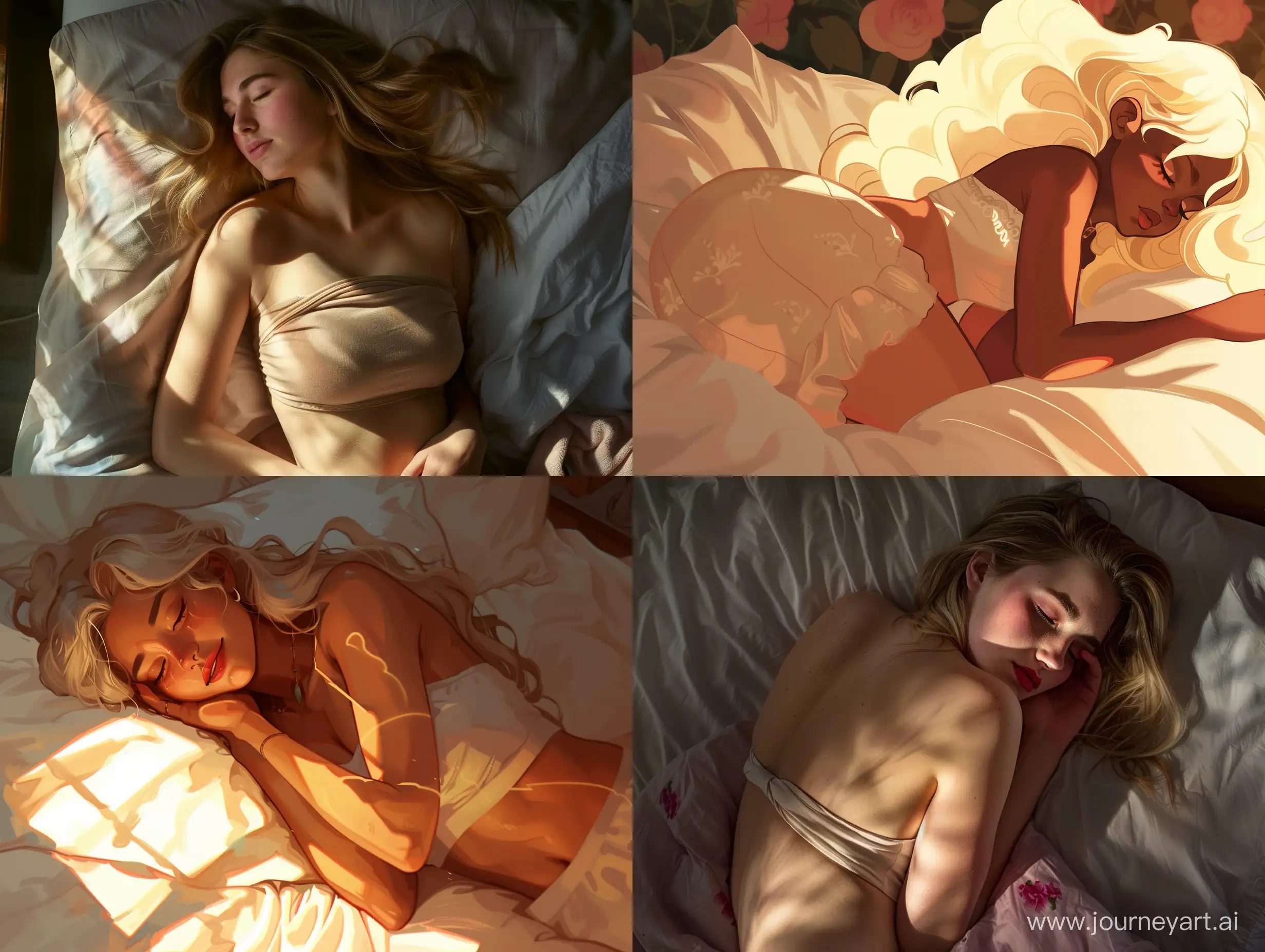 Sensual-Blonde-Woman-Sleeping-in-Sunlight-with-Dark-Brown-Skin