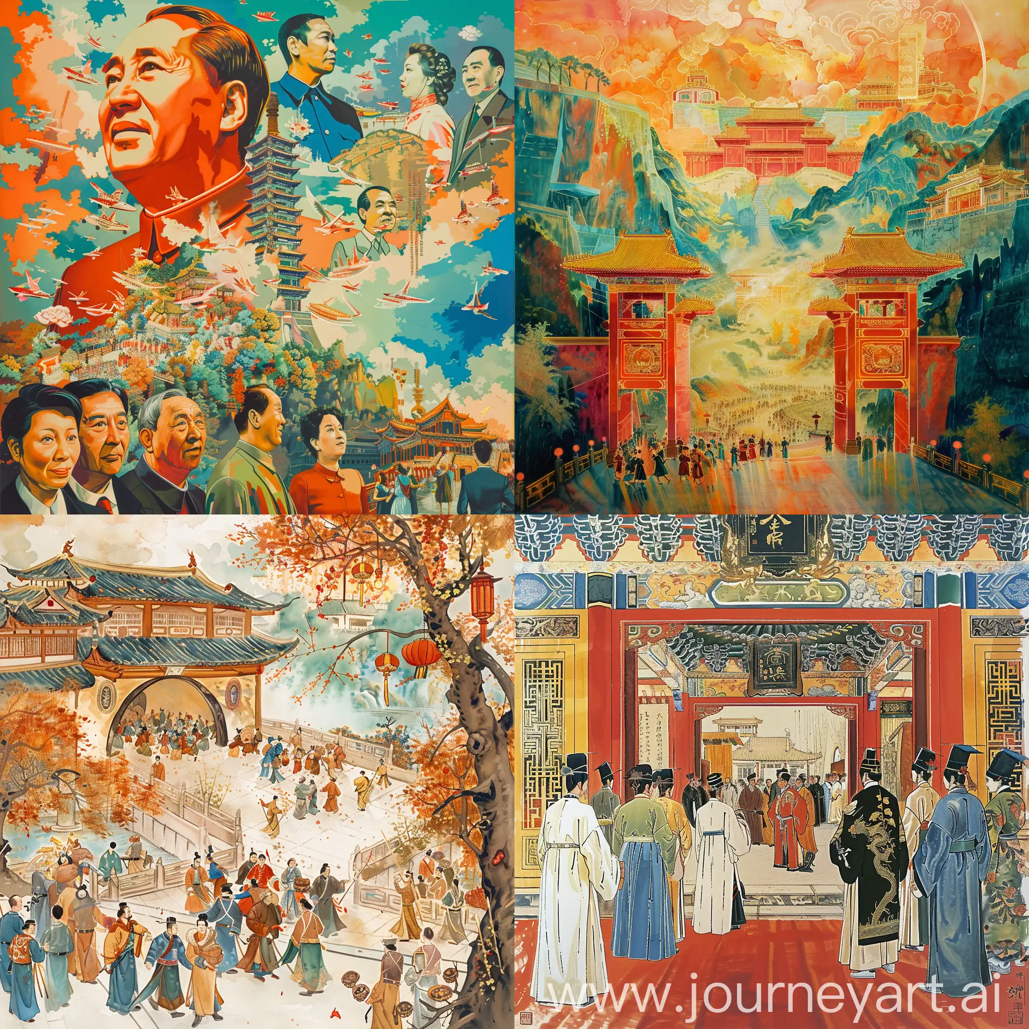 一幅展现中国改革开放新时代的图画，精致，颜色丰富，插画