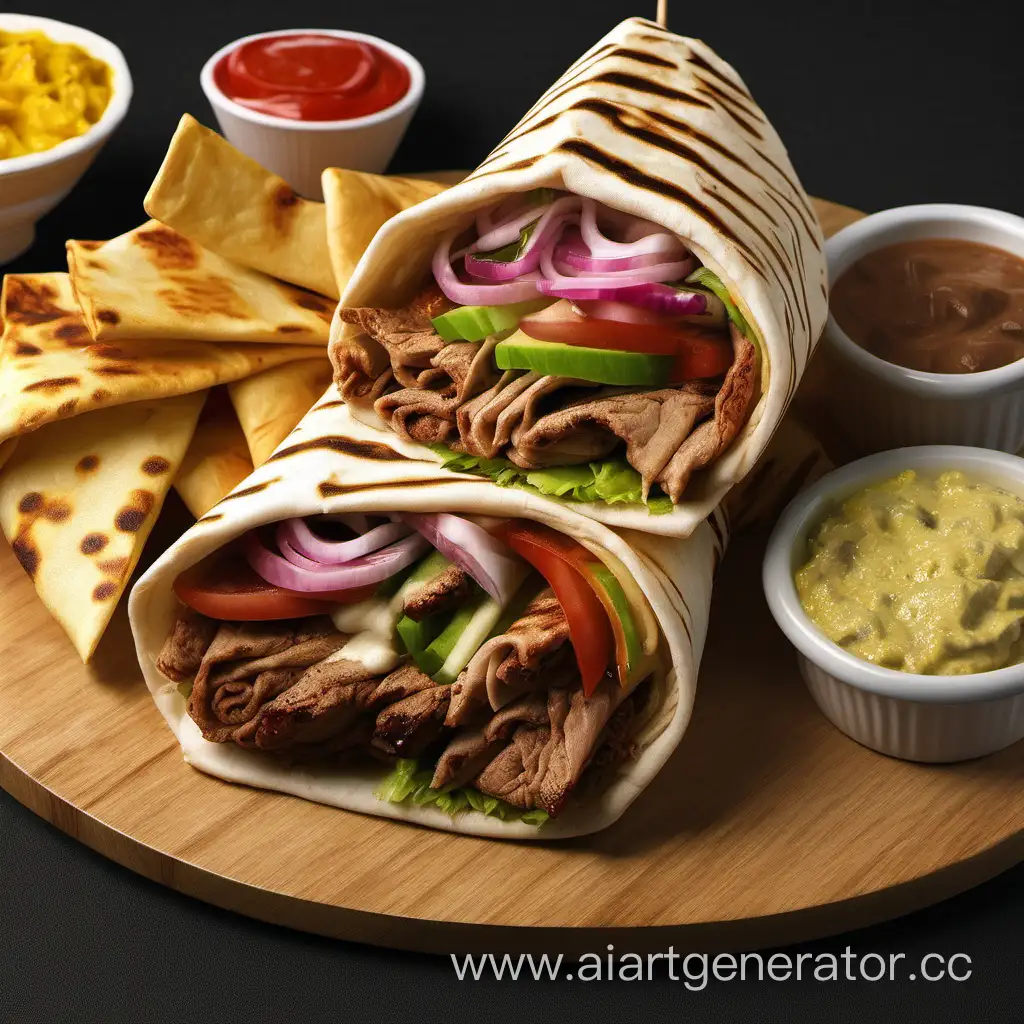 Mouthwatering-Shawarma-Delight-Succulent-Meat-Wraps-in-Vibrant-Surroundings