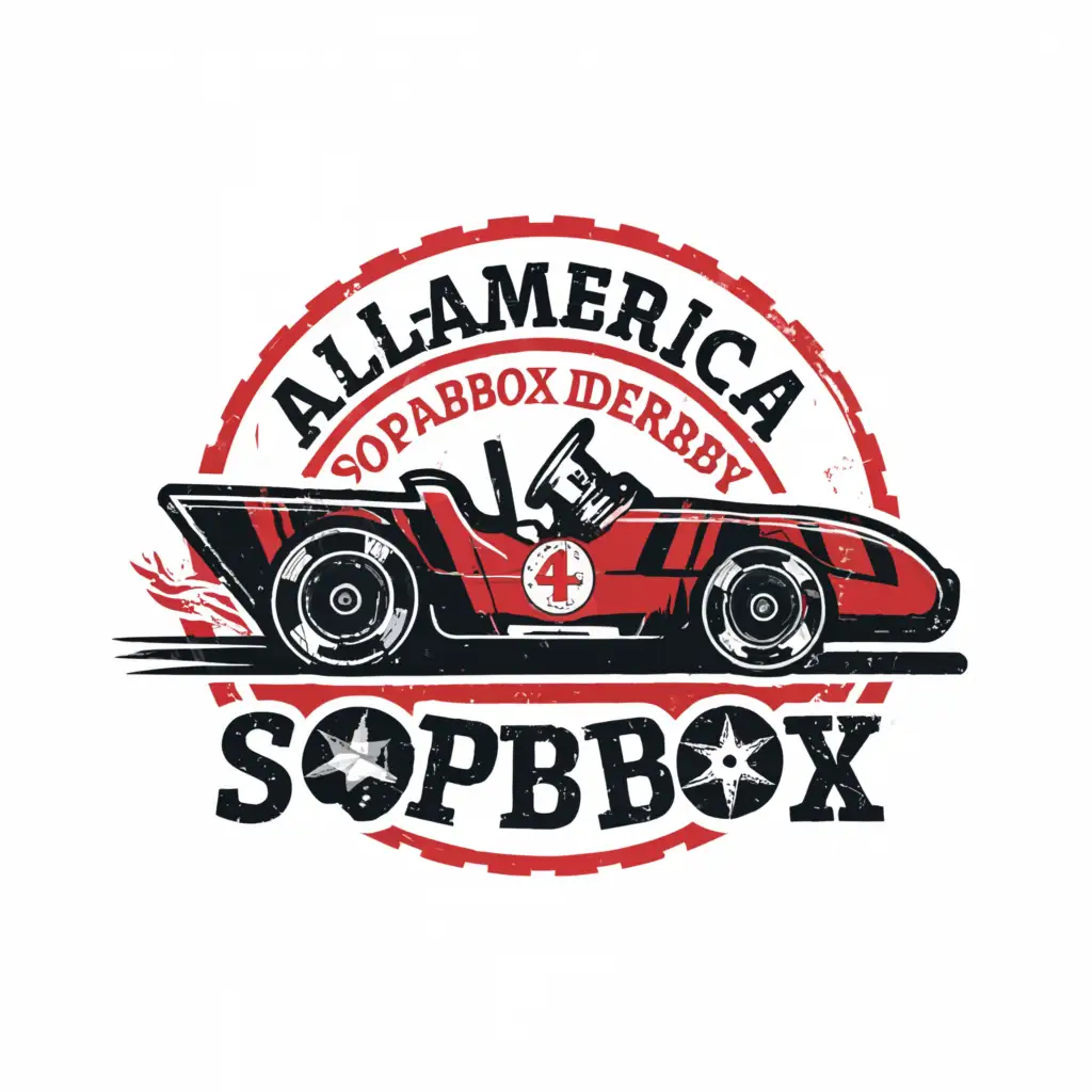 a logo design,with the text "ALL-AMERICAN SOAPBOX DERBY", main symbol:CAR, RACING,Moderate,clear background