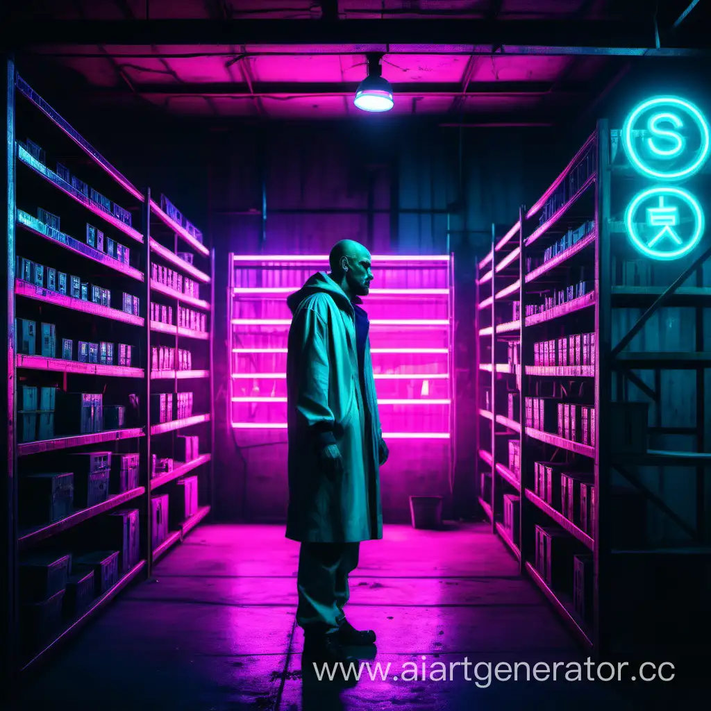 Cyberpunk-Neon-Warehouse-Man-Storekeeper-Working