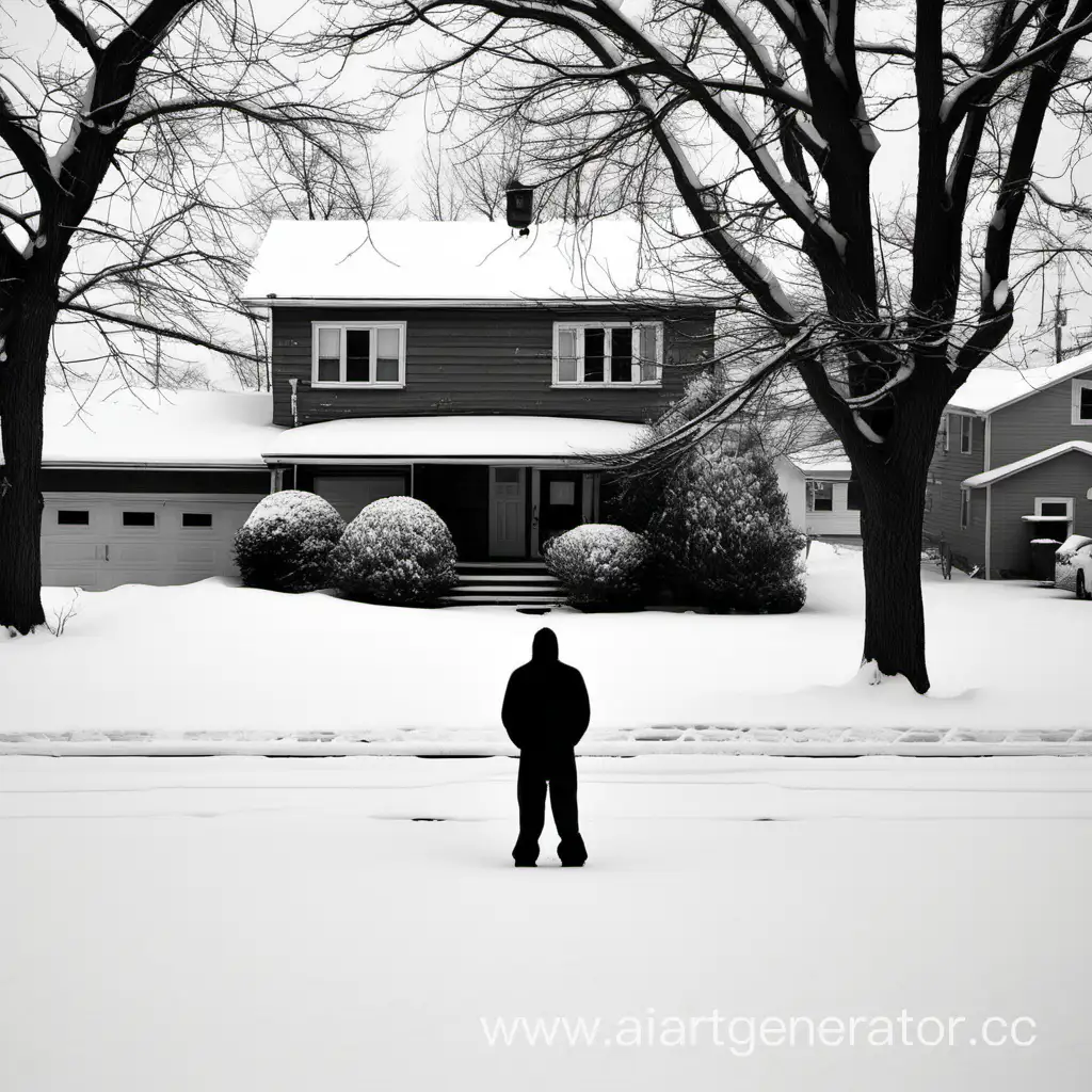 Winter-Scene-Man-Standing-in-Front-Yard