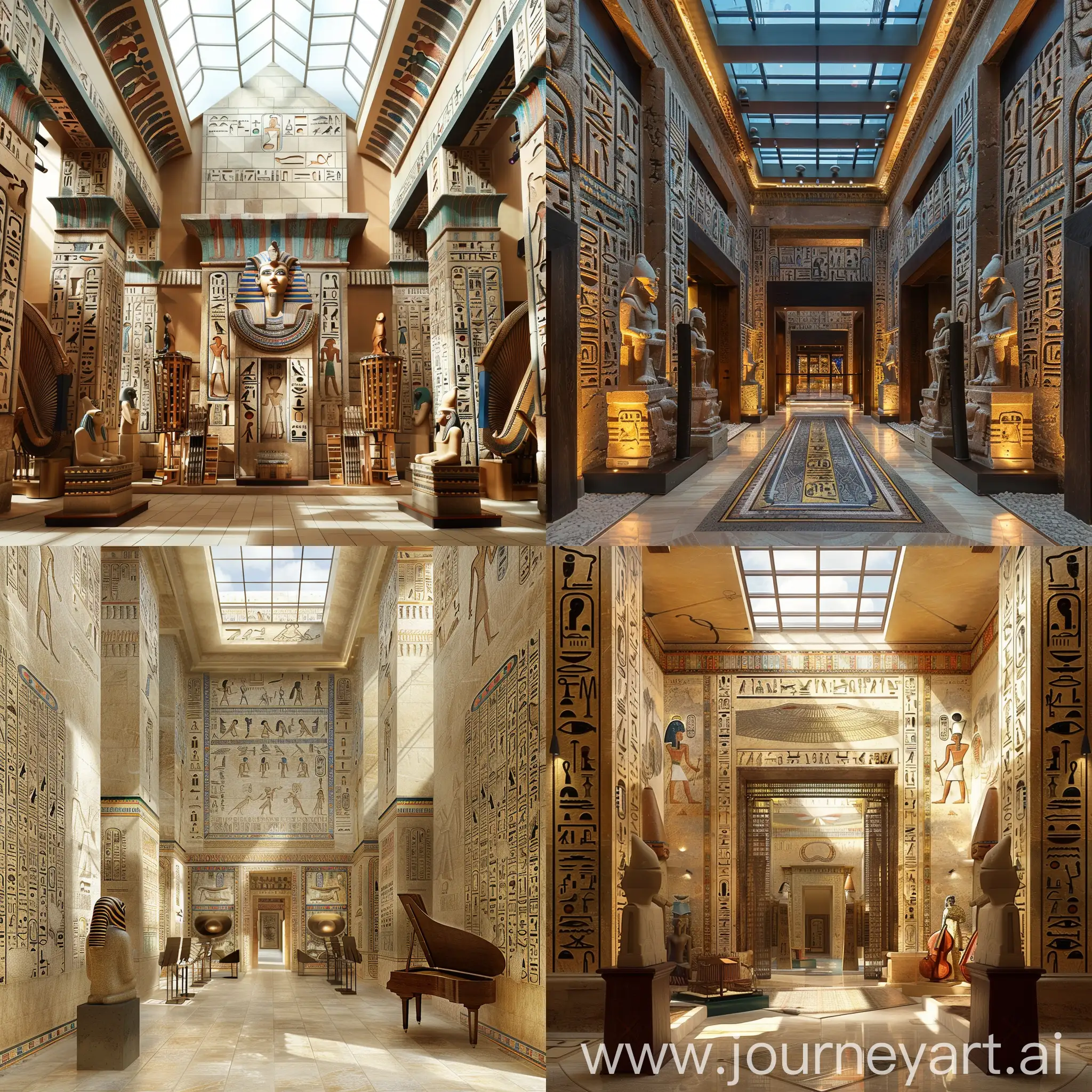 Luxurious-Pharaonic-Music-Museum-Entrance-with-Mosaics-and-Statues