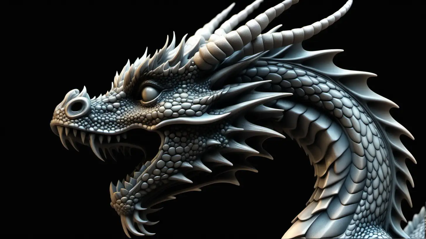 Majestic 3D Dragon in Neutral Tones on Black Background