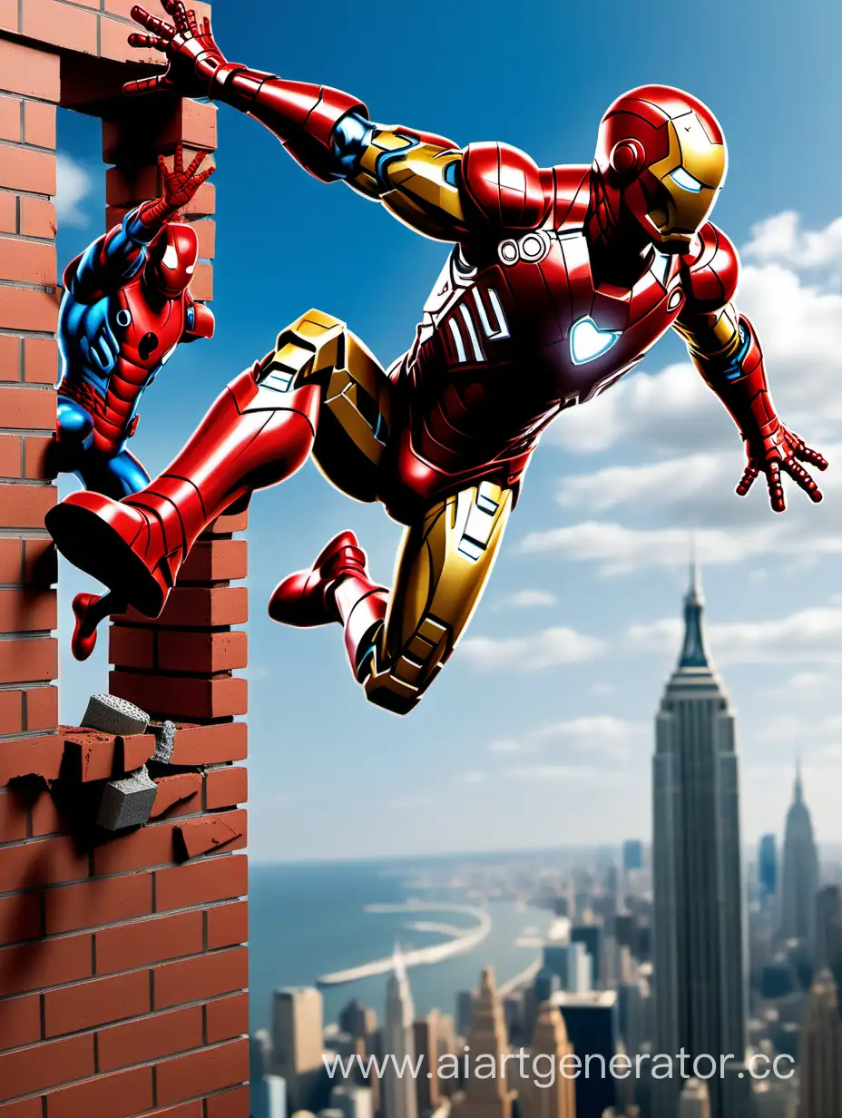 Epic-MidAir-Battle-Iron-Man-vs-SpiderMan-Clash-with-WebSpun-Bricks-and-MiniRockets